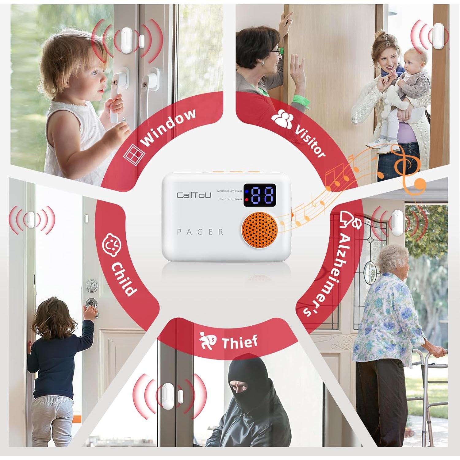 Timbre Inalámbrico de Sensor de Puerta CallToU - 3 Sensores + 2 Receptores