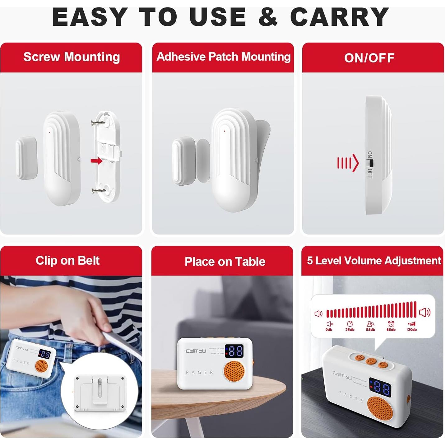 Timbre Inalámbrico de Sensor de Puerta CallToU - 3 Sensores + 2 Receptores