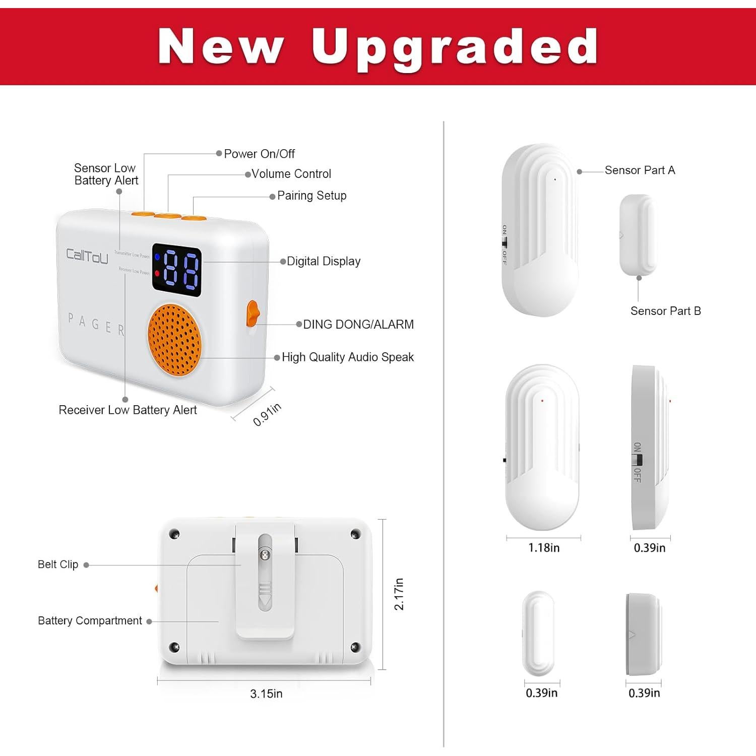 Timbre Inalámbrico de Sensor de Puerta CallToU - 3 Sensores + 2 Receptores