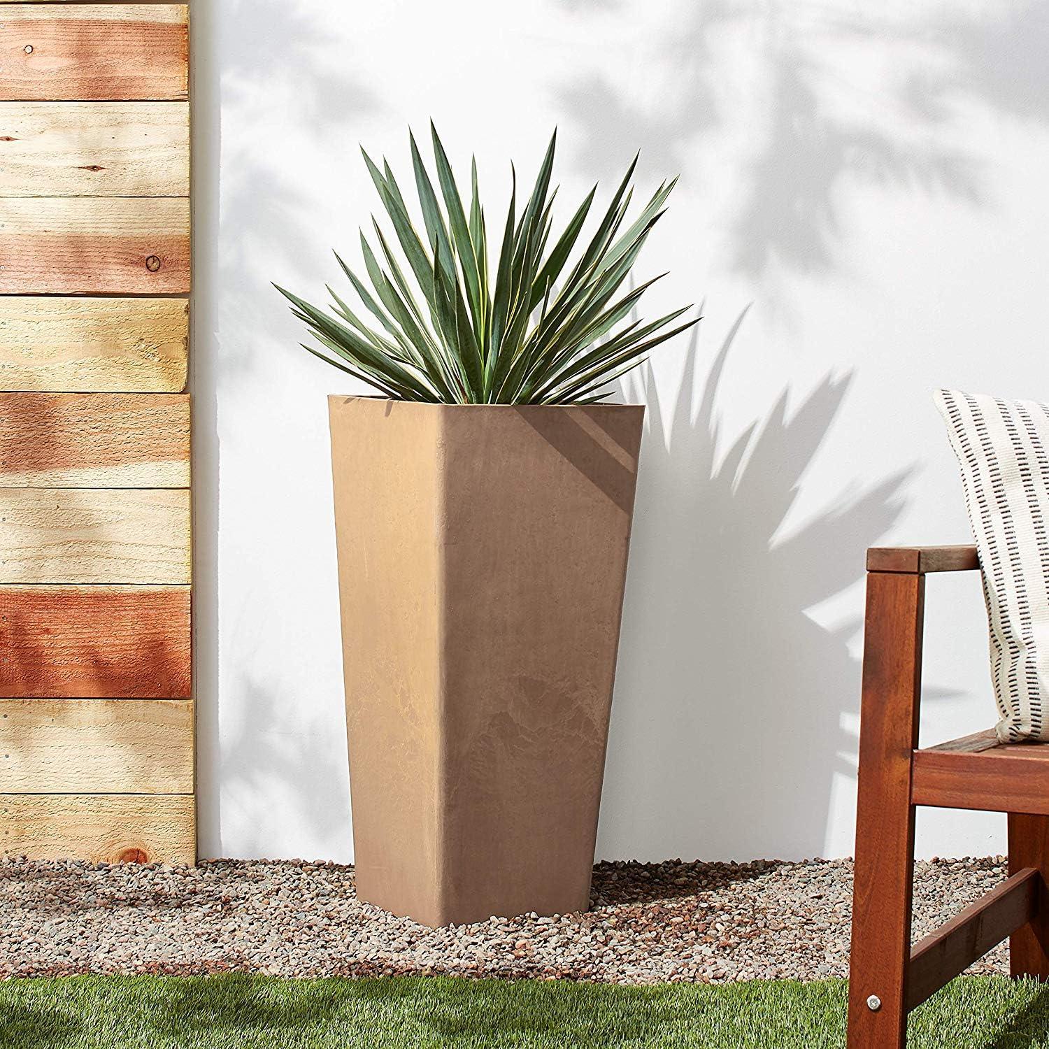 Macetero Cuadrado Alto Arcadia Garden 33x33x71 cm Taupe