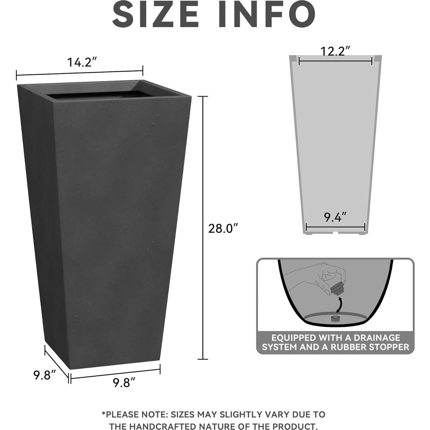 Maceta Alta Kante 71 cm Concreto Negro Pulido con Drenaje