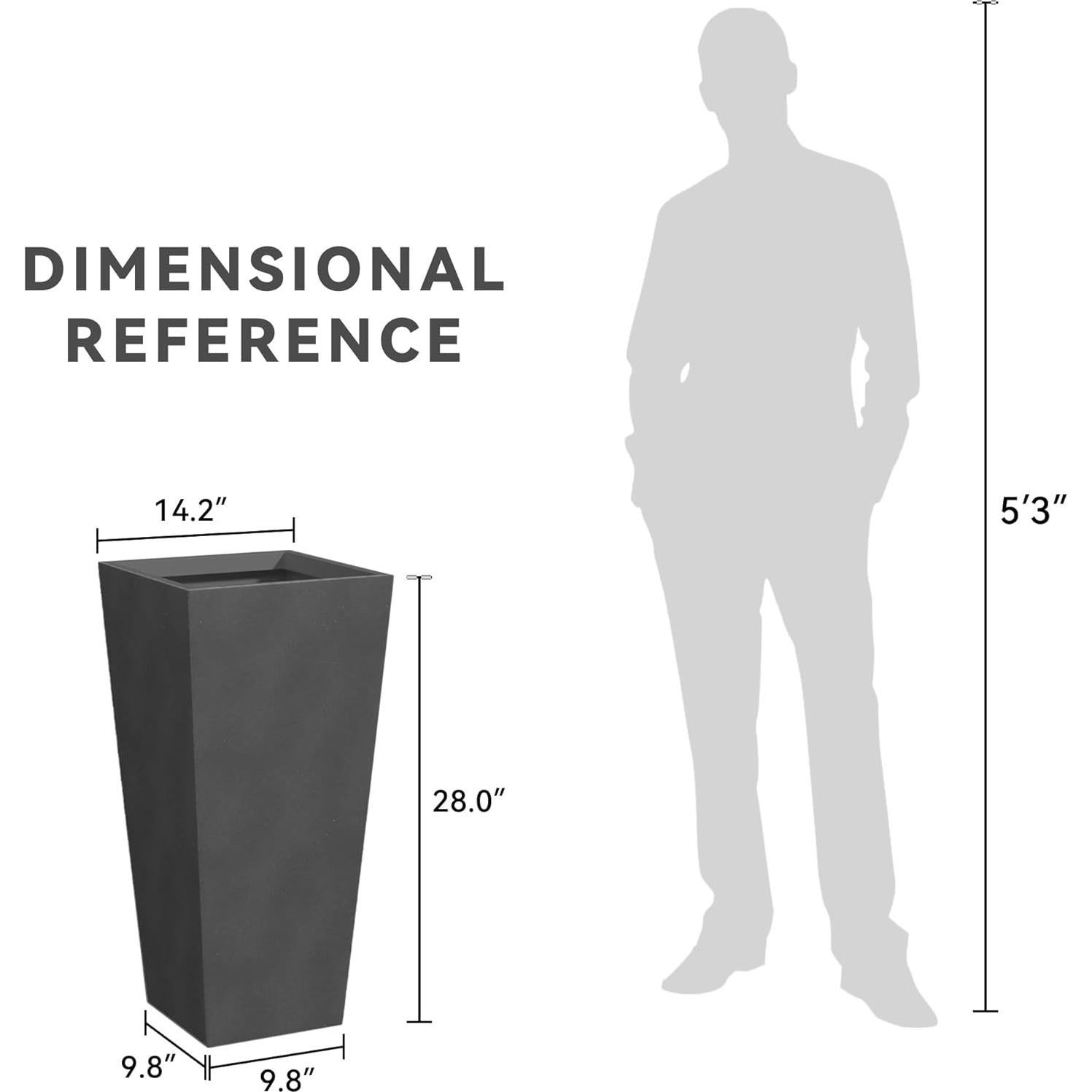 Maceta Alta Kante 71 cm Concreto Negro Pulido con Drenaje