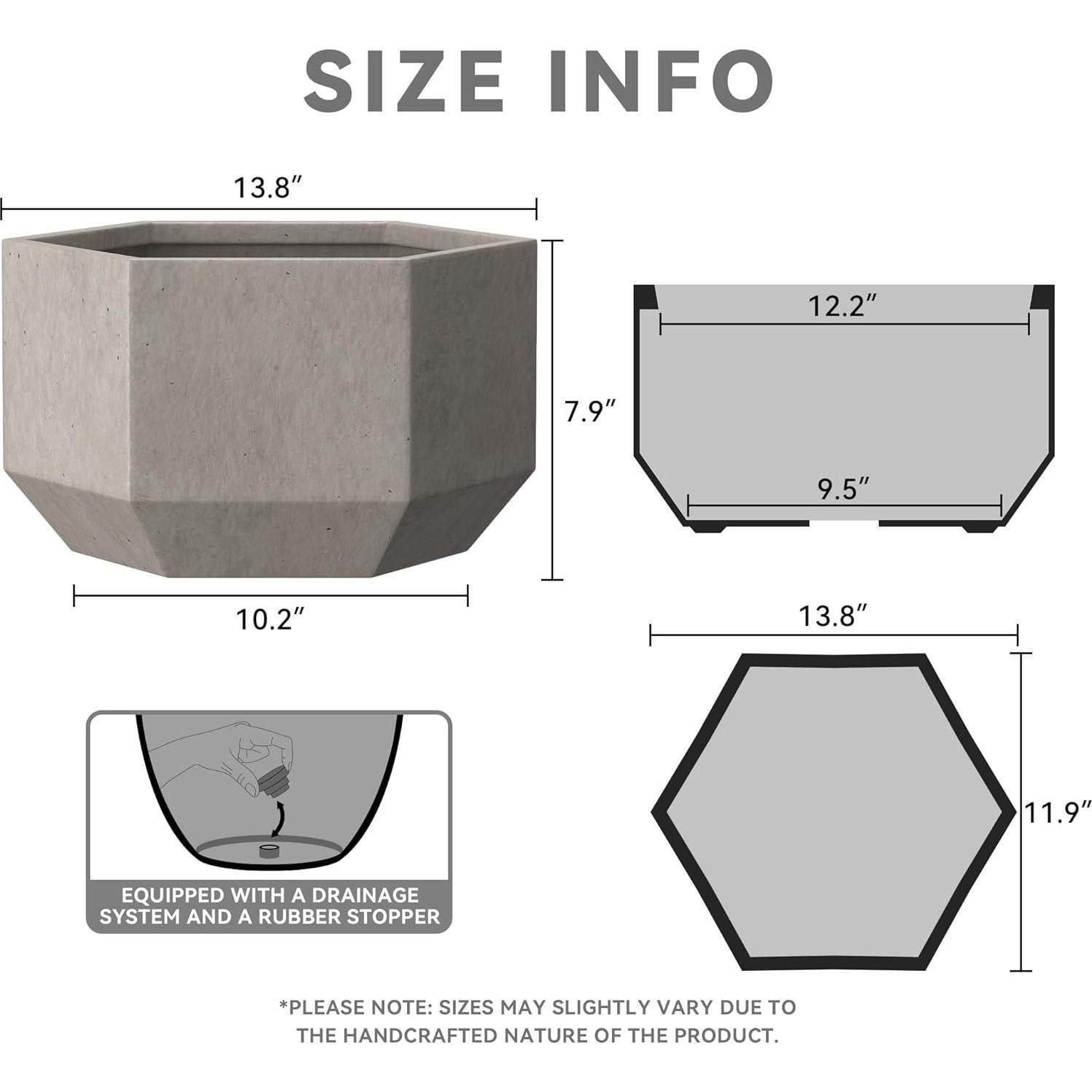 Maceta Hexagonal de Concreto Kante 20 cm con Drenaje
