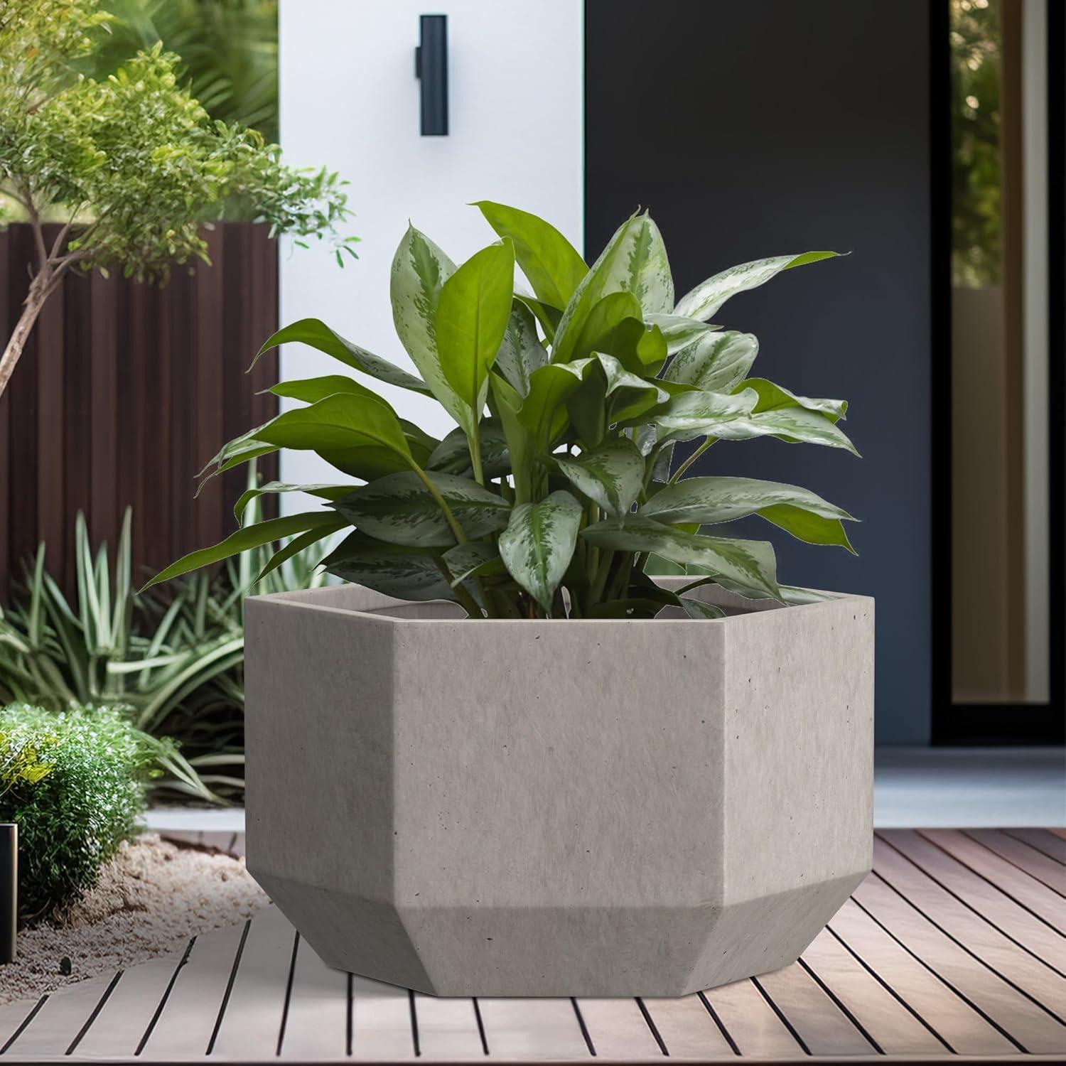 Maceta Hexagonal de Concreto Kante 20 cm con Drenaje