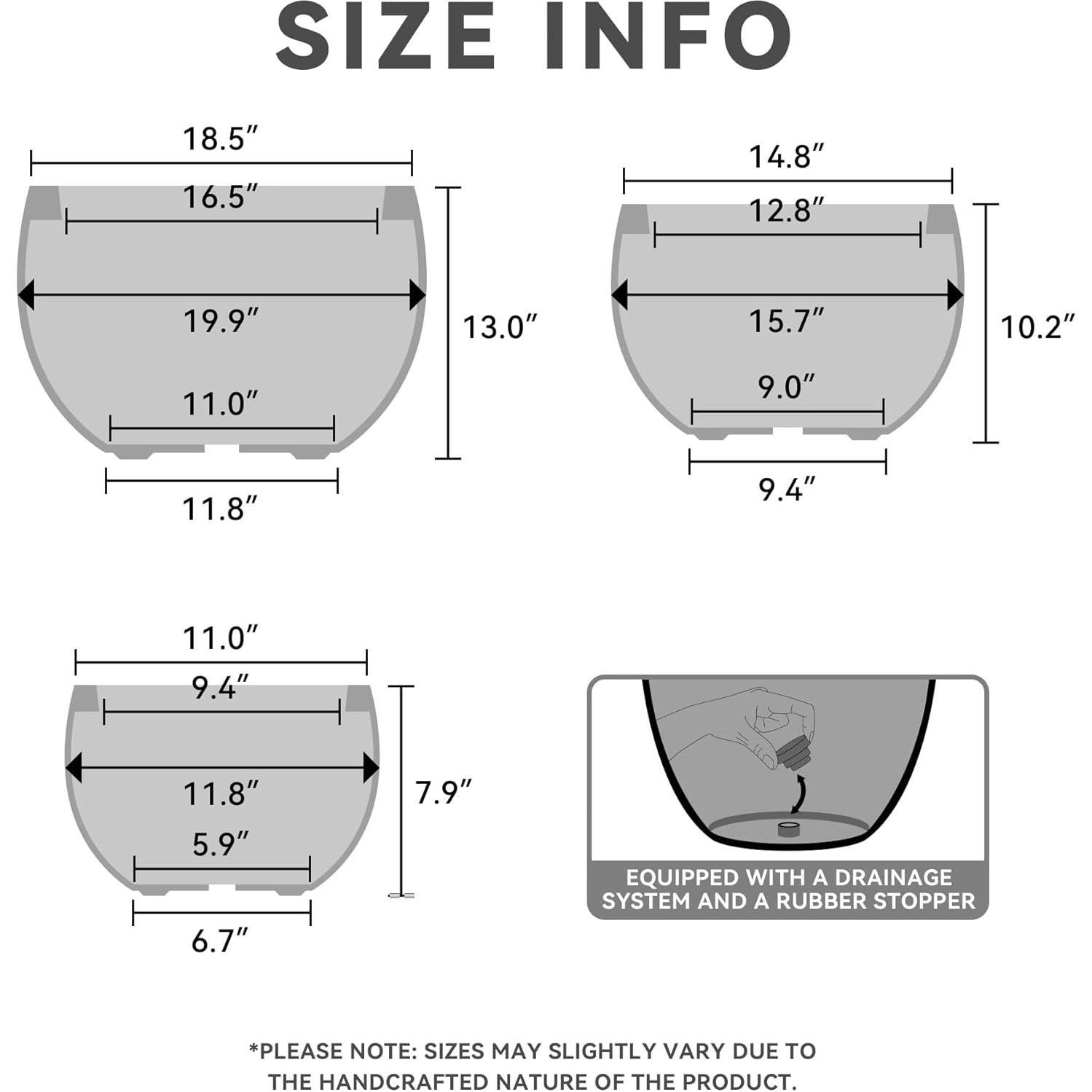 Juego de 3 Macetas Redondas de Concreto Kante 50.5 cm