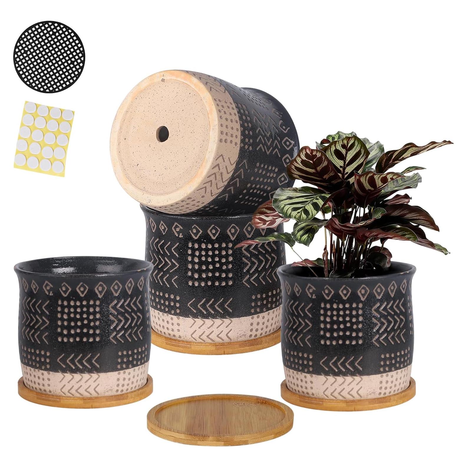 Macetas de Cerámica BABALIU 13.97 cm con Drenaje y Bandejas