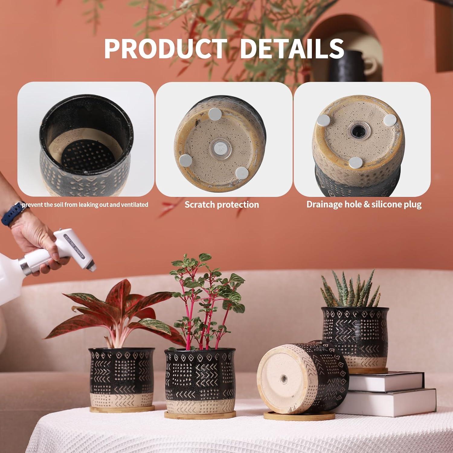 Macetas de Cerámica BABALIU 13.97 cm con Drenaje y Bandejas