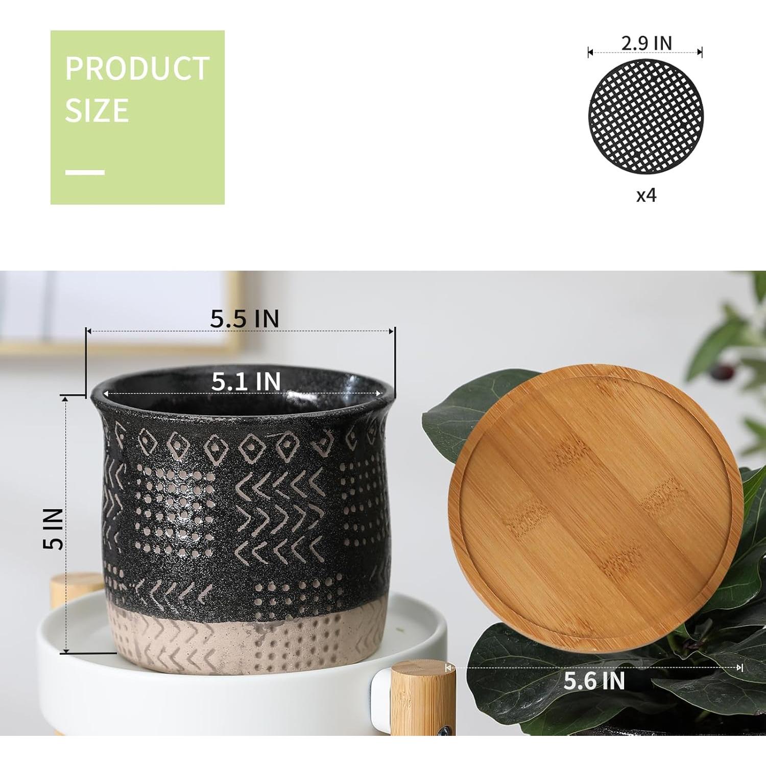 Macetas de Cerámica BABALIU 13.97 cm con Drenaje y Bandejas