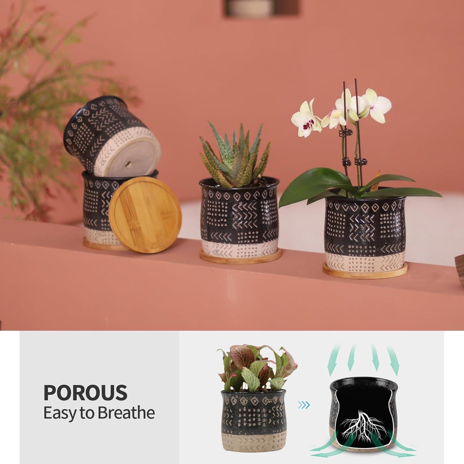 Macetas de Cerámica BABALIU 13.97 cm con Drenaje y Bandejas