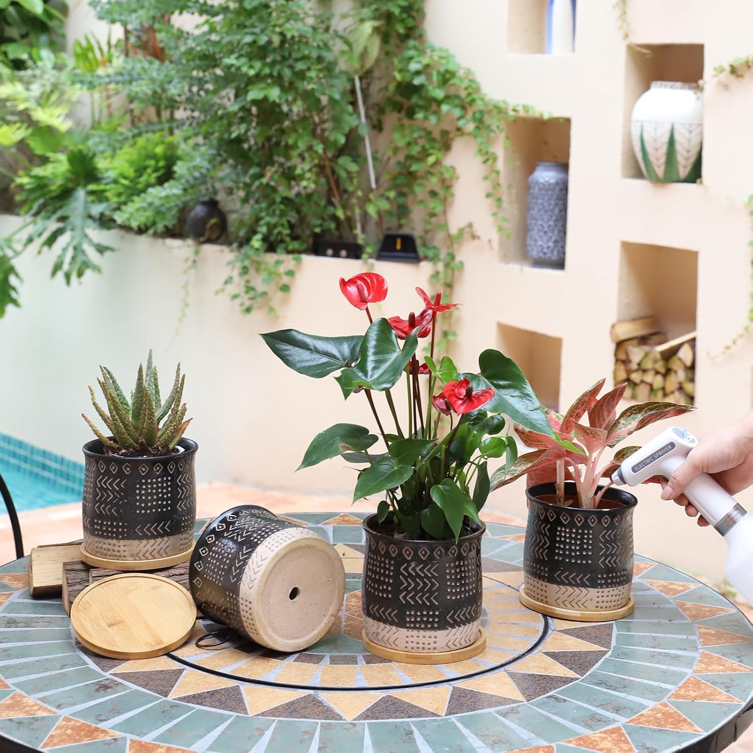 Macetas de Cerámica BABALIU 13.97 cm con Drenaje y Bandejas