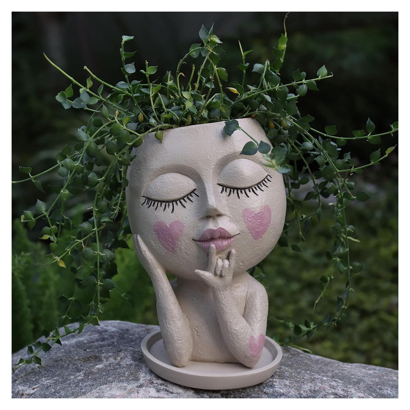 Maceta de Flores con Cara Dolkgy 17.8 cm Resina Blanca