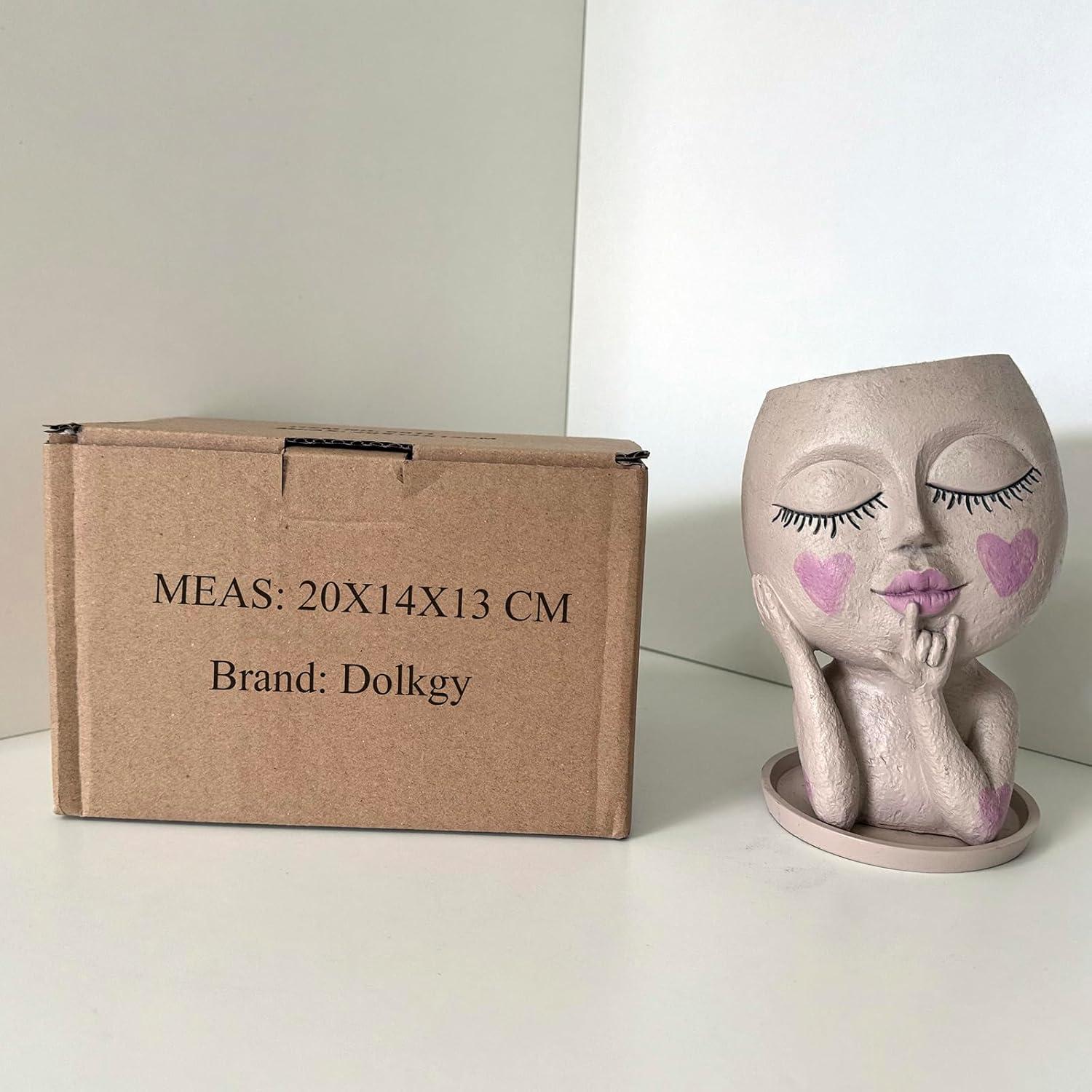 Maceta de Flores con Cara Dolkgy 17.8 cm Resina Blanca