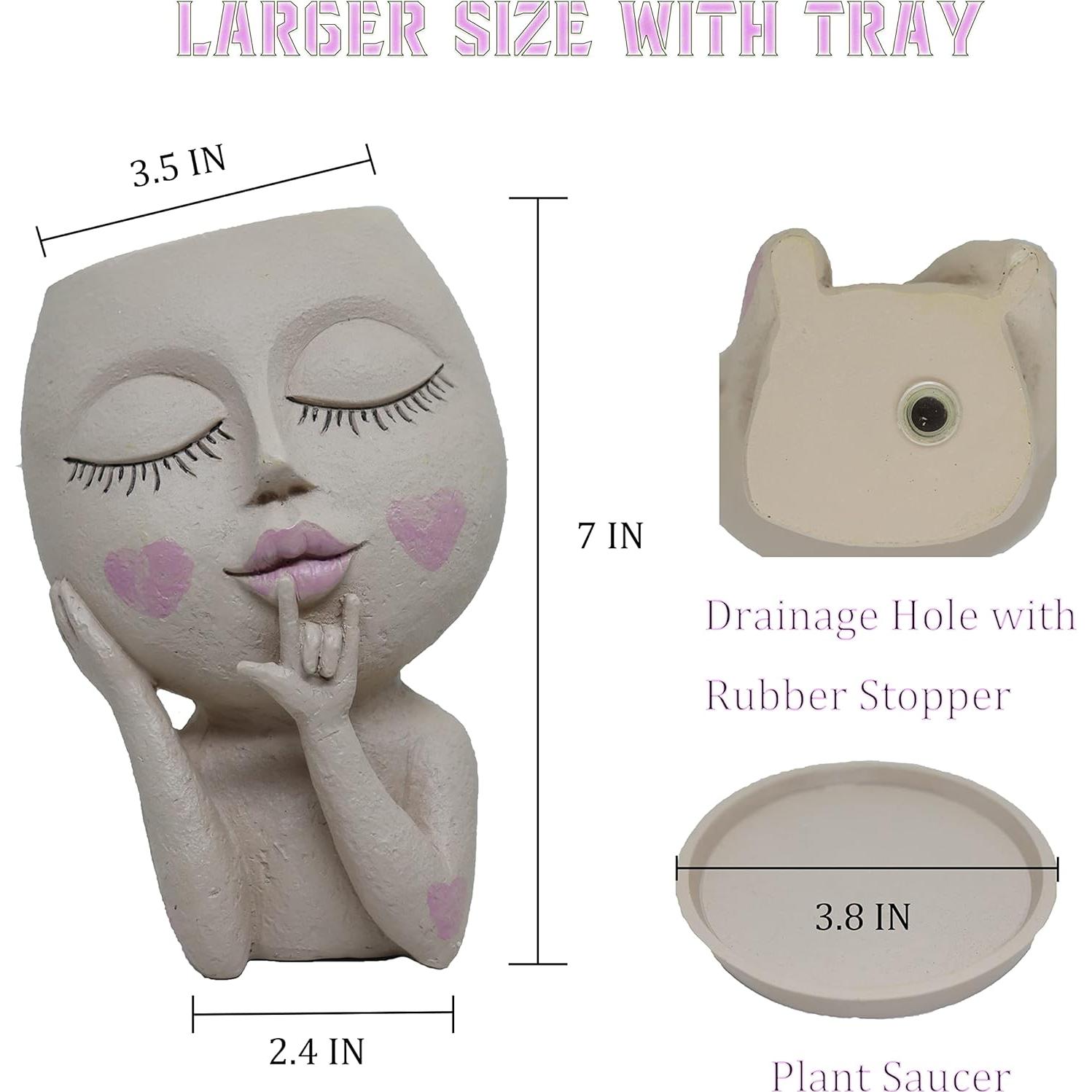 Maceta de Flores con Cara Dolkgy 17.8 cm Resina Blanca