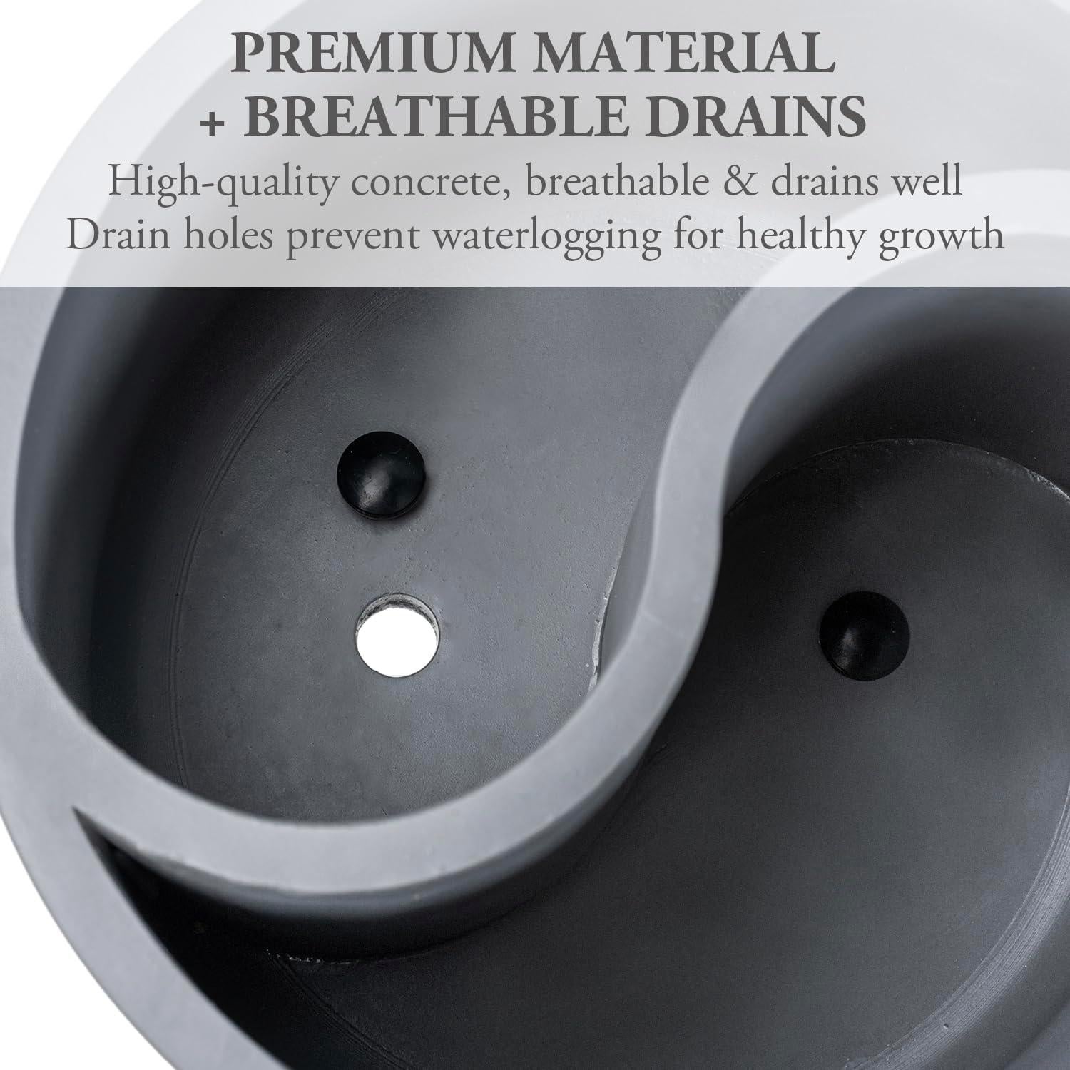 Maceta Yin Yang de Concreto Gris MyGift 24.1 cm Drenaje