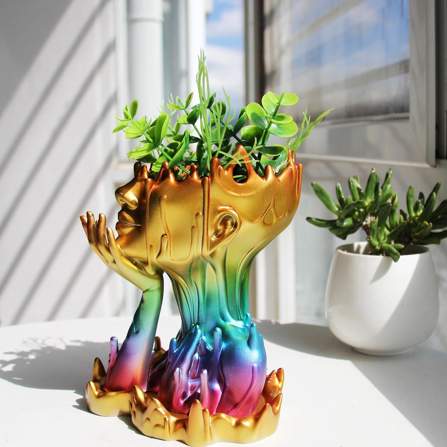 Maceta de Resina Arcoíris Poranlem Mujer Derretida 18cm