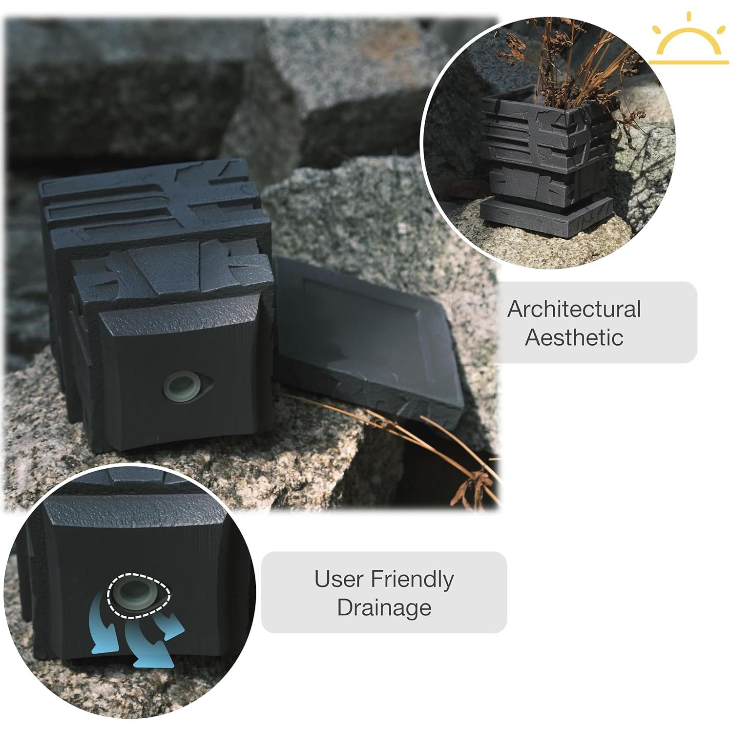 Maceta Cuadrada de Resina Forkai 13.5 cm con Drenaje