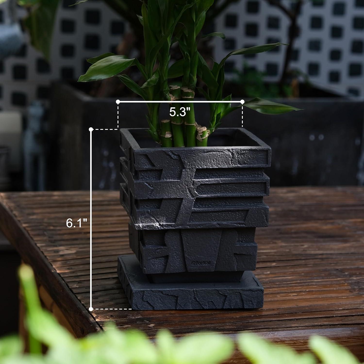 Maceta Cuadrada de Resina Forkai 13.5 cm con Drenaje