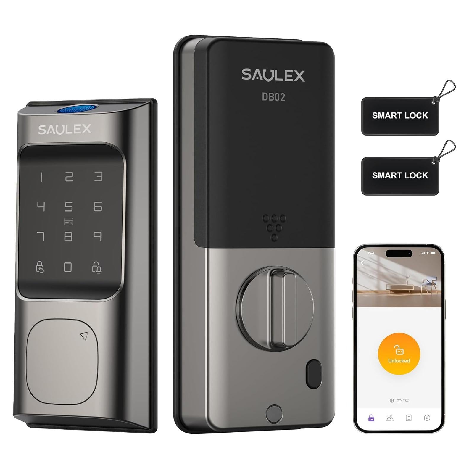 Cerradura Inteligente Saulex DB02 WiFi con Huella Dactilar 5-en-1