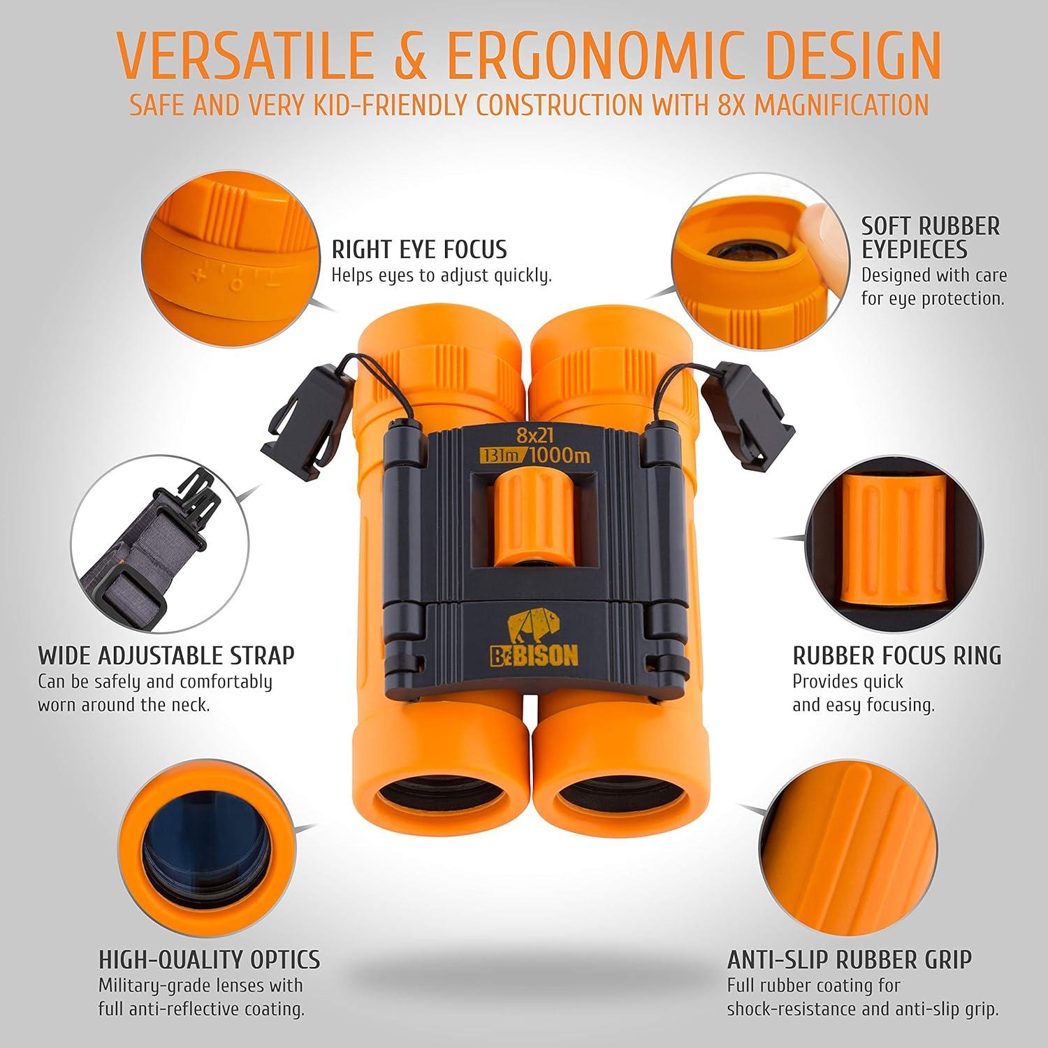 Binoculares BeBison para Niños 8x21 Compactos a Prueba de Golpes