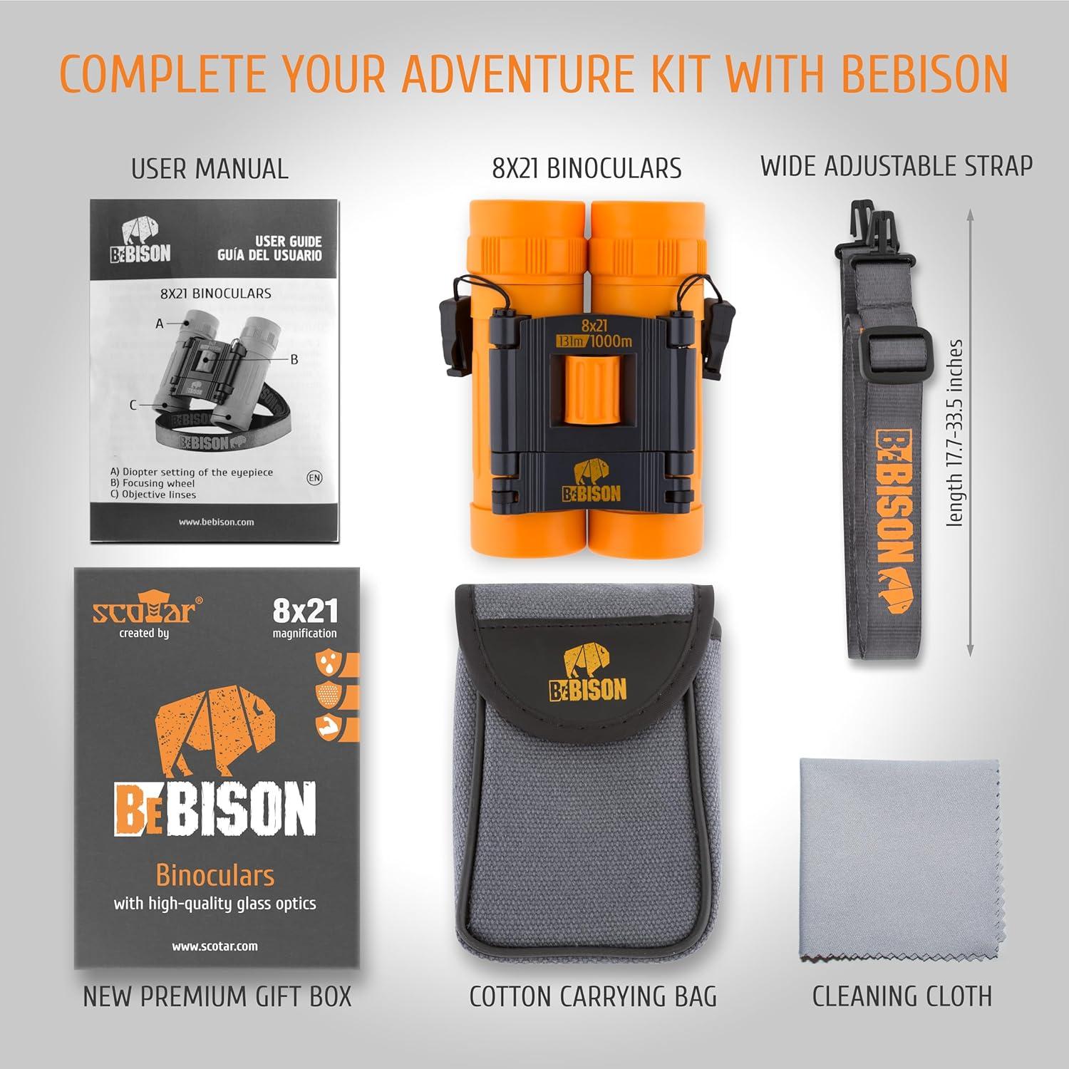 Binoculares BeBison para Niños 8x21 Compactos a Prueba de Golpes