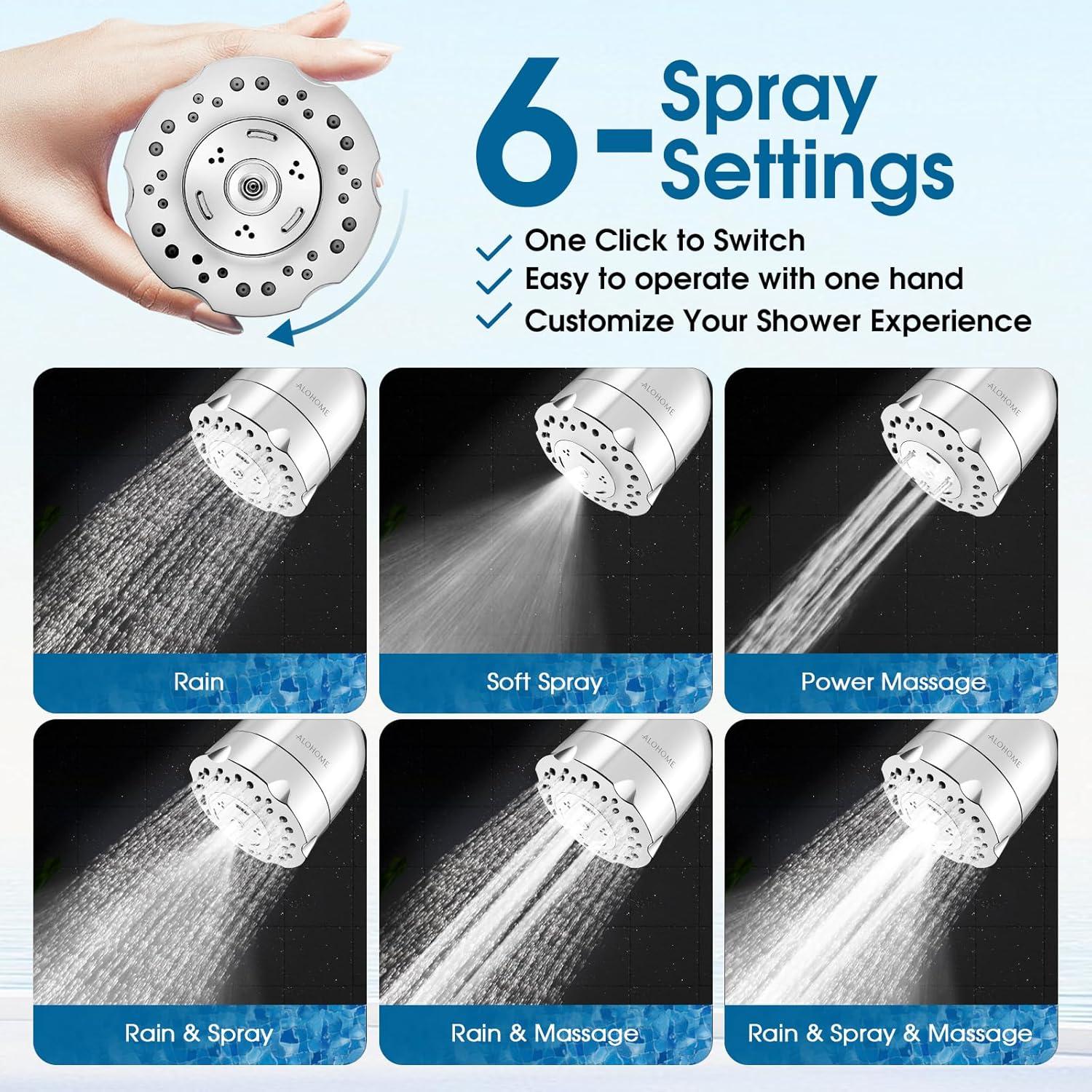 Cabezal de Ducha Alta Presión ALOHOME 6 Configuraciones Cromo