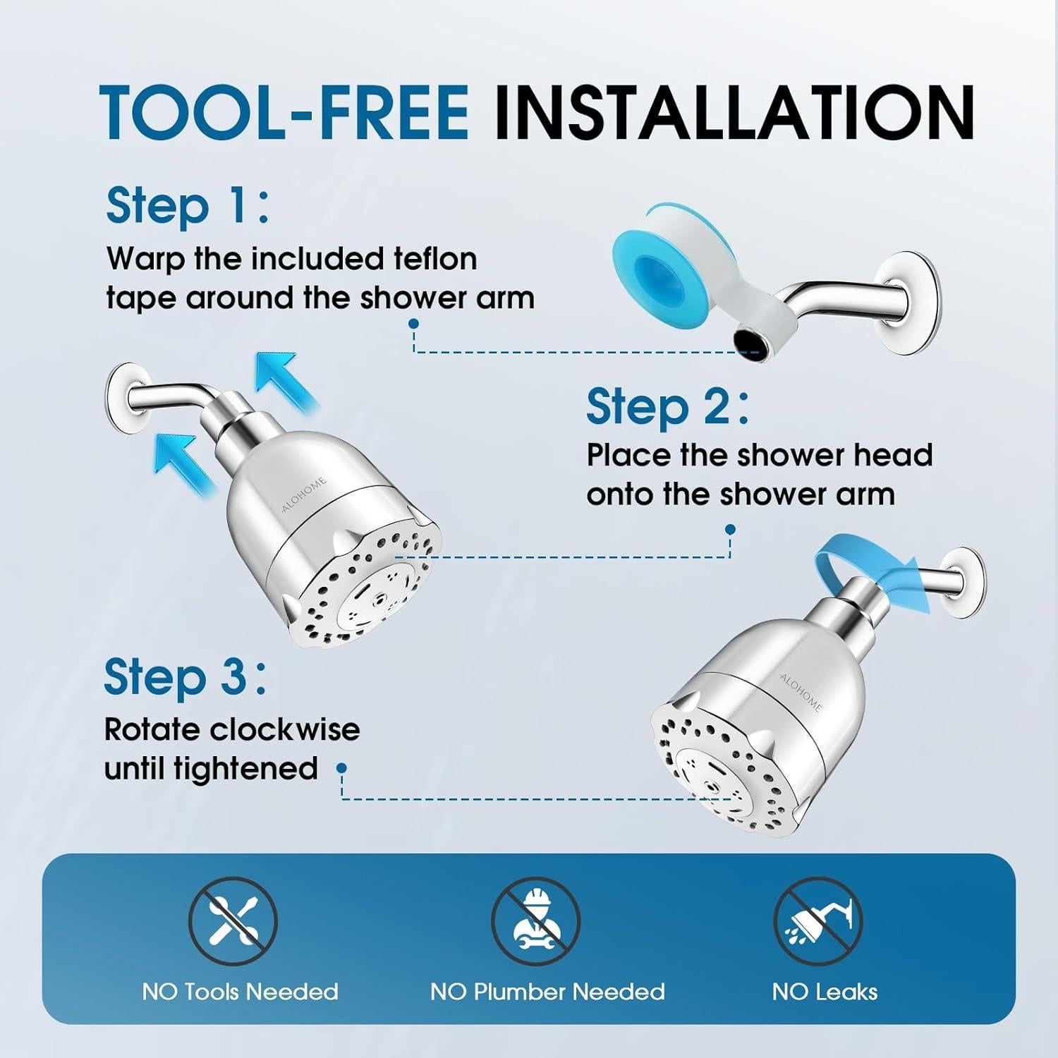 Cabezal de Ducha Alta Presión ALOHOME 6 Configuraciones Cromo