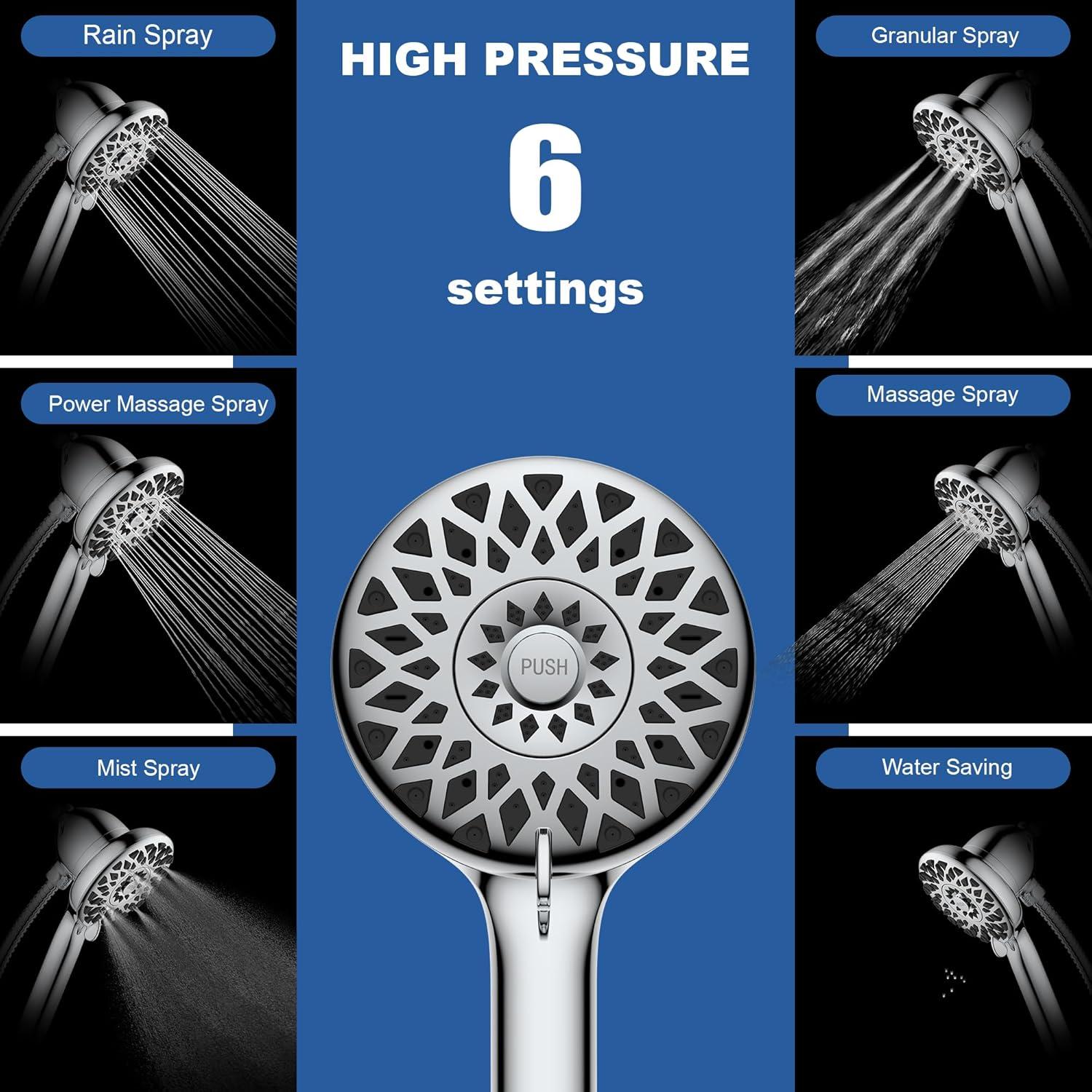 Cabezal de Ducha Aonebath 2-en-1 Cromo con 6 Modos de Rocío