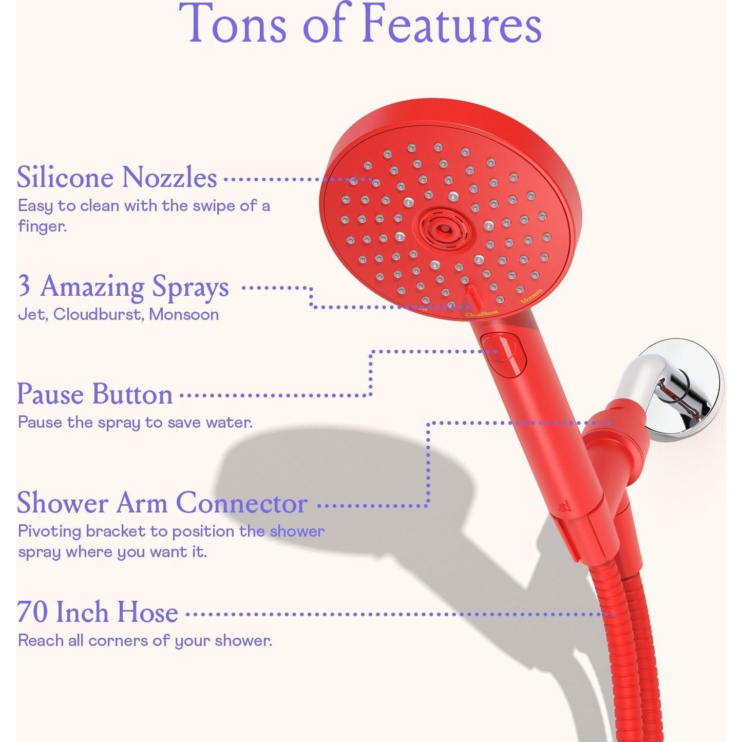 Cabezal de Ducha de Mano Sproos! Alta Presión Verde 3 Funciones
