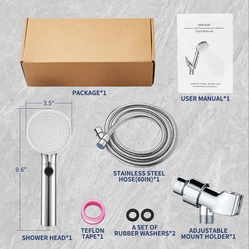 Cabezal de Ducha DOILIESE Alta Presión 3 Modos Cromado 1.52m