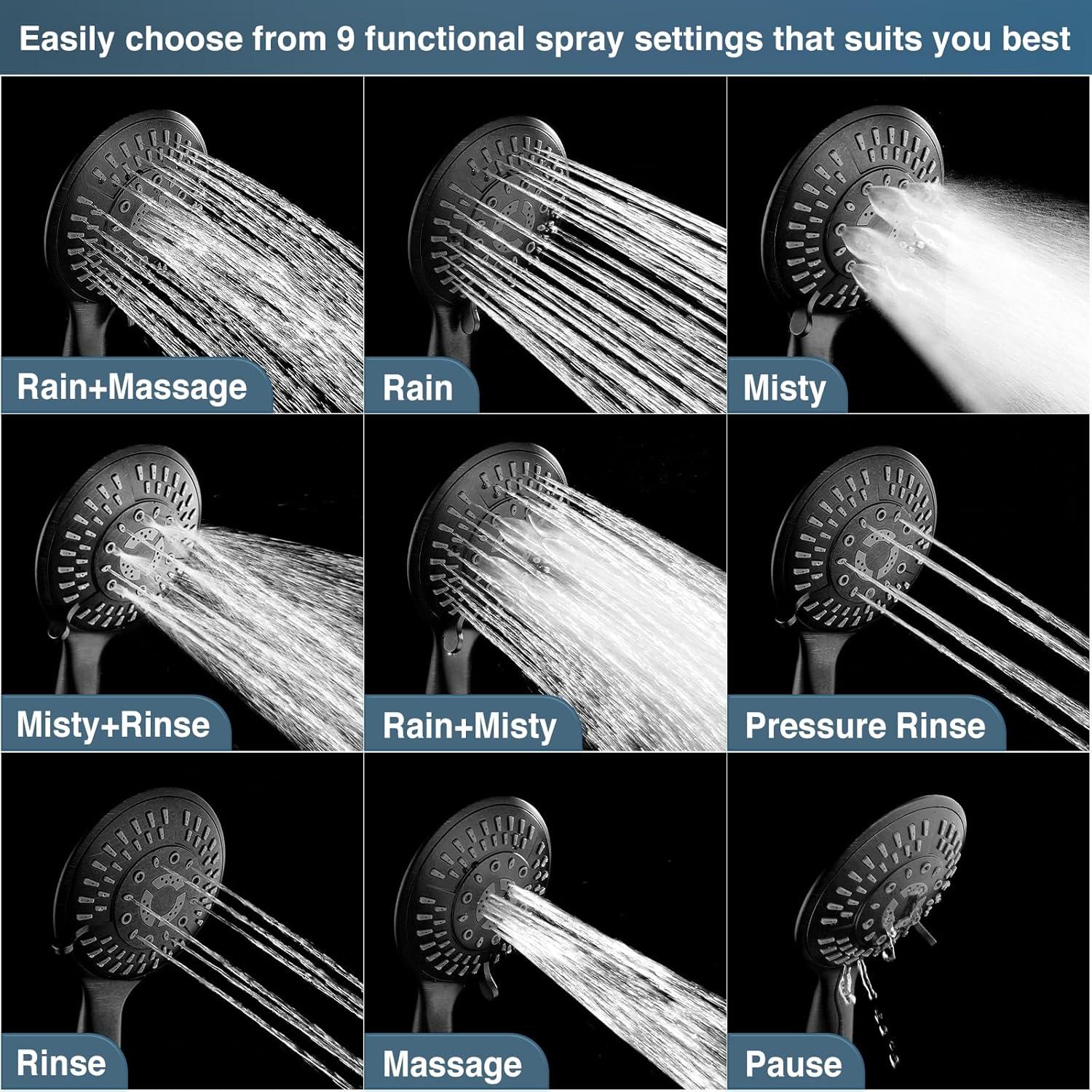 Cabezal de Ducha DUCHAS BRILLANTES 9 Funciones con Manguera 152.4 cm