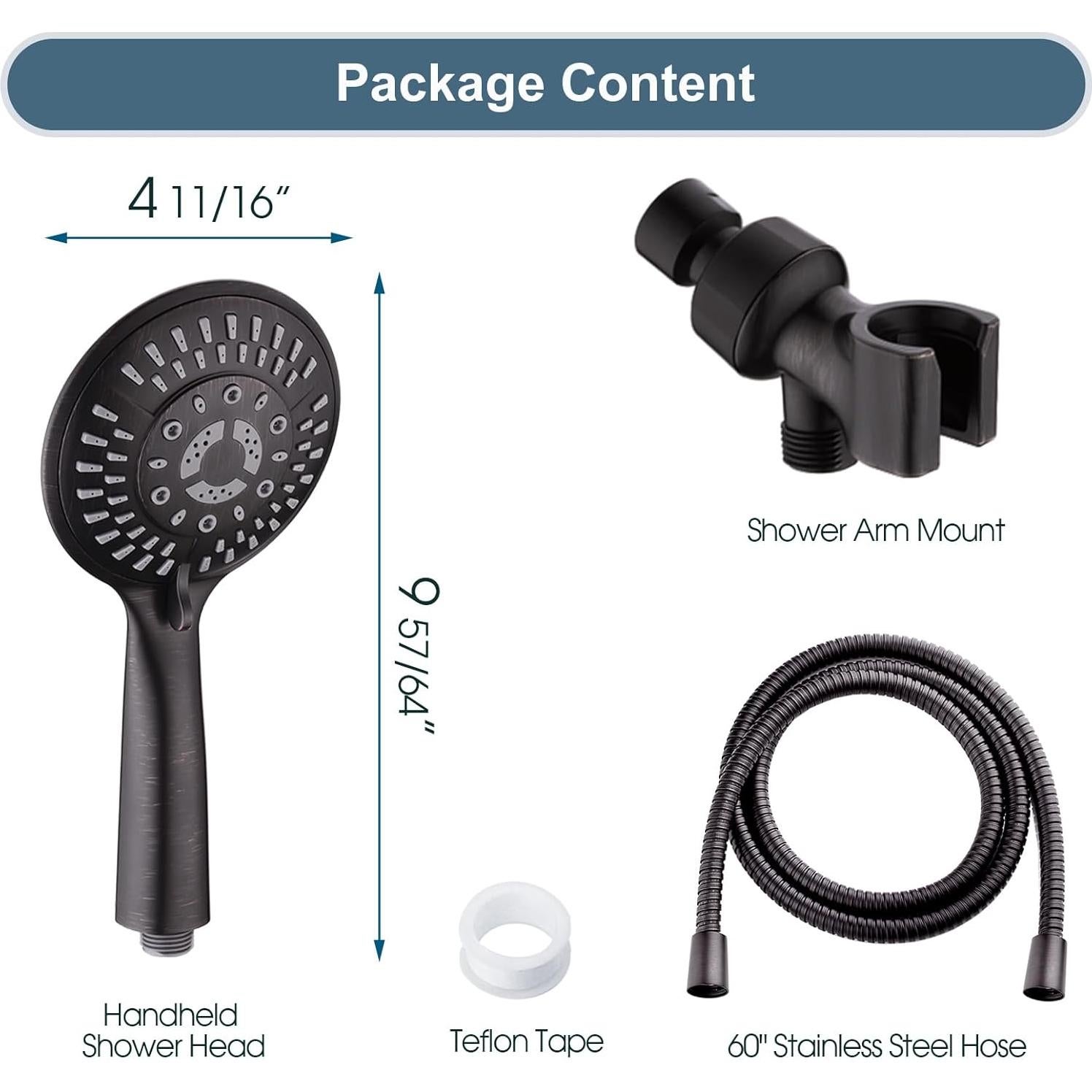 Cabezal de Ducha DUCHAS BRILLANTES 9 Funciones con Manguera 152.4 cm