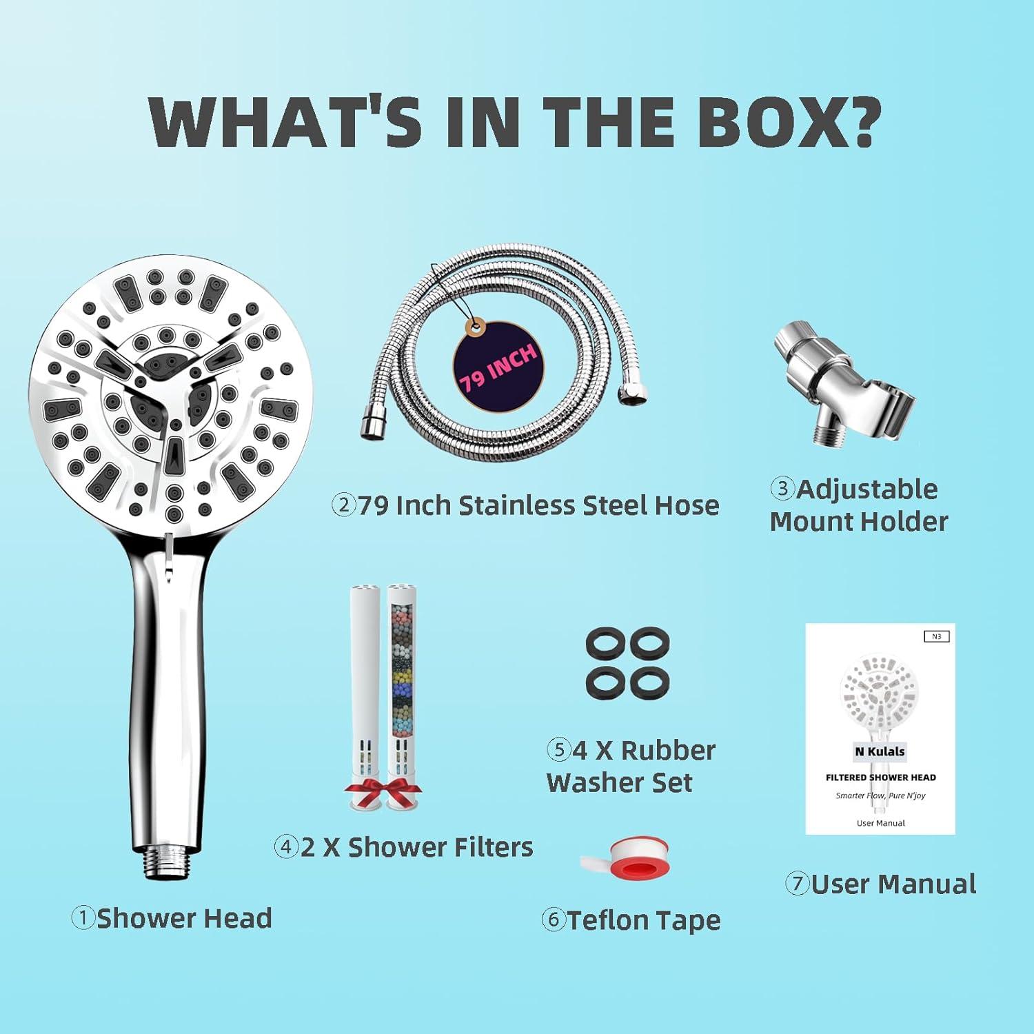 Cabezal de Ducha Filtrado N Kulals con Manguera 200 cm y 10 Modos