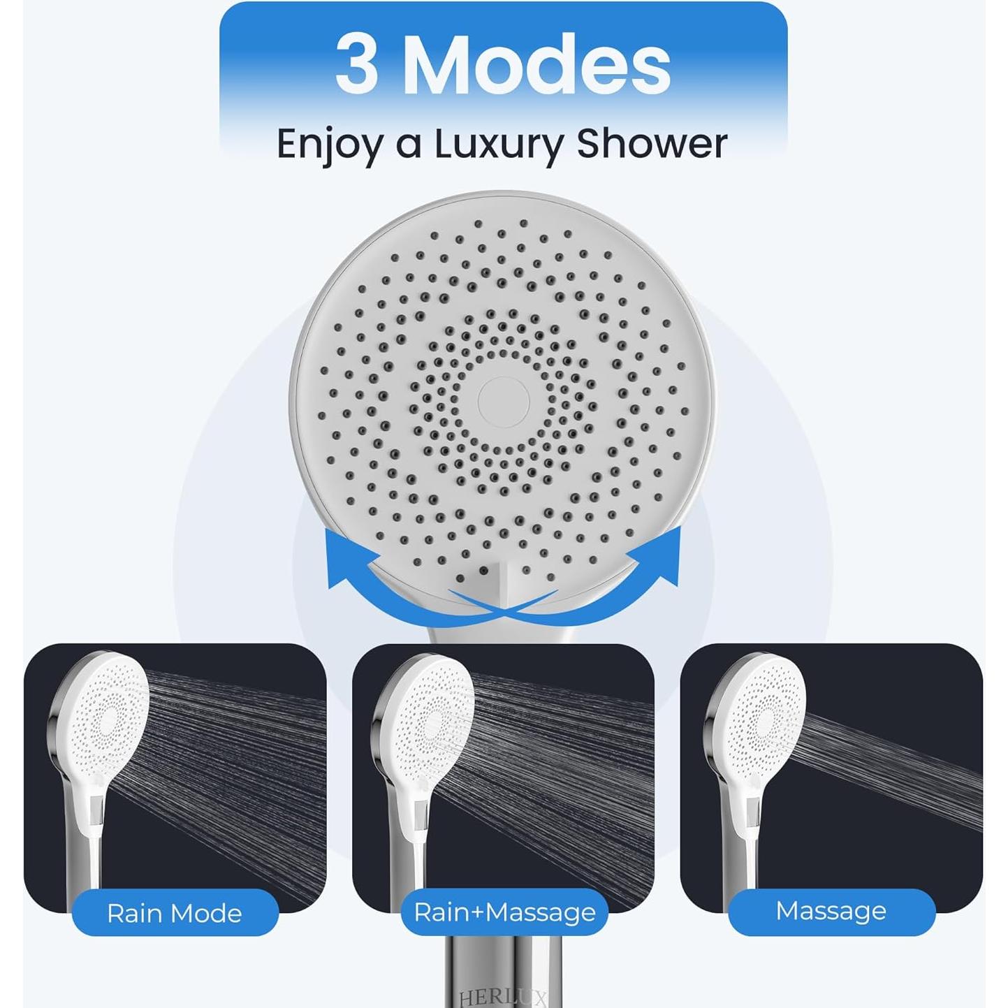 Cabezal de Ducha HERLUX Alta Presión LED 3 Modos Cromo