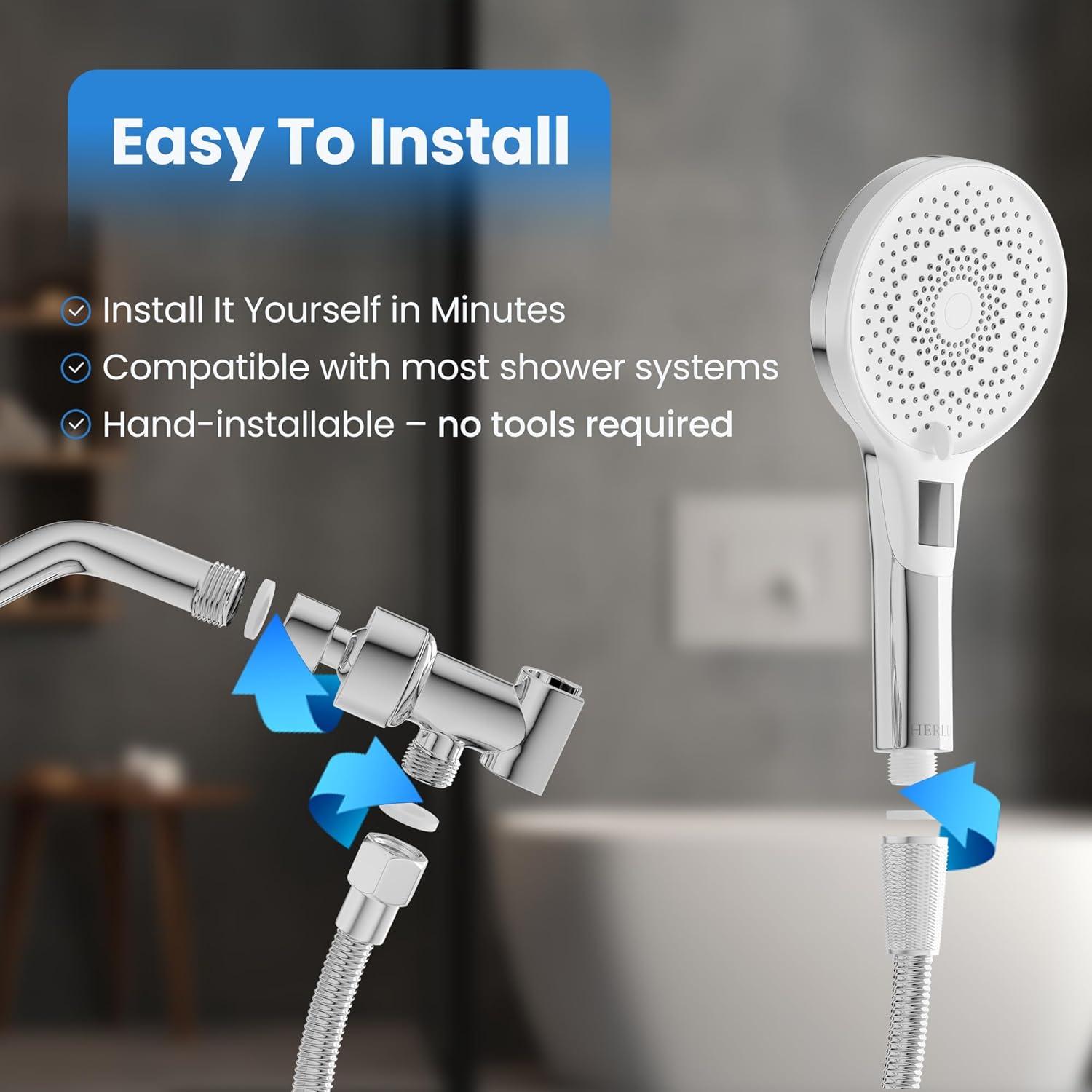 Cabezal de Ducha HERLUX Alta Presión LED 3 Modos Cromo