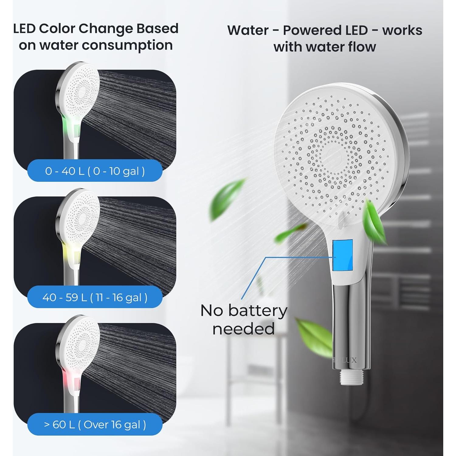 Cabezal de Ducha HERLUX Alta Presión LED 3 Modos Cromo