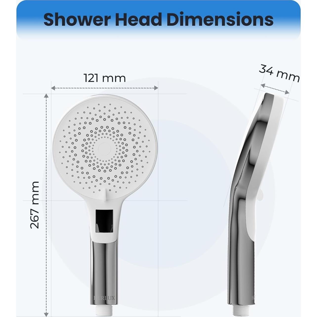 Cabezal de Ducha HERLUX Alta Presión LED 3 Modos Cromo