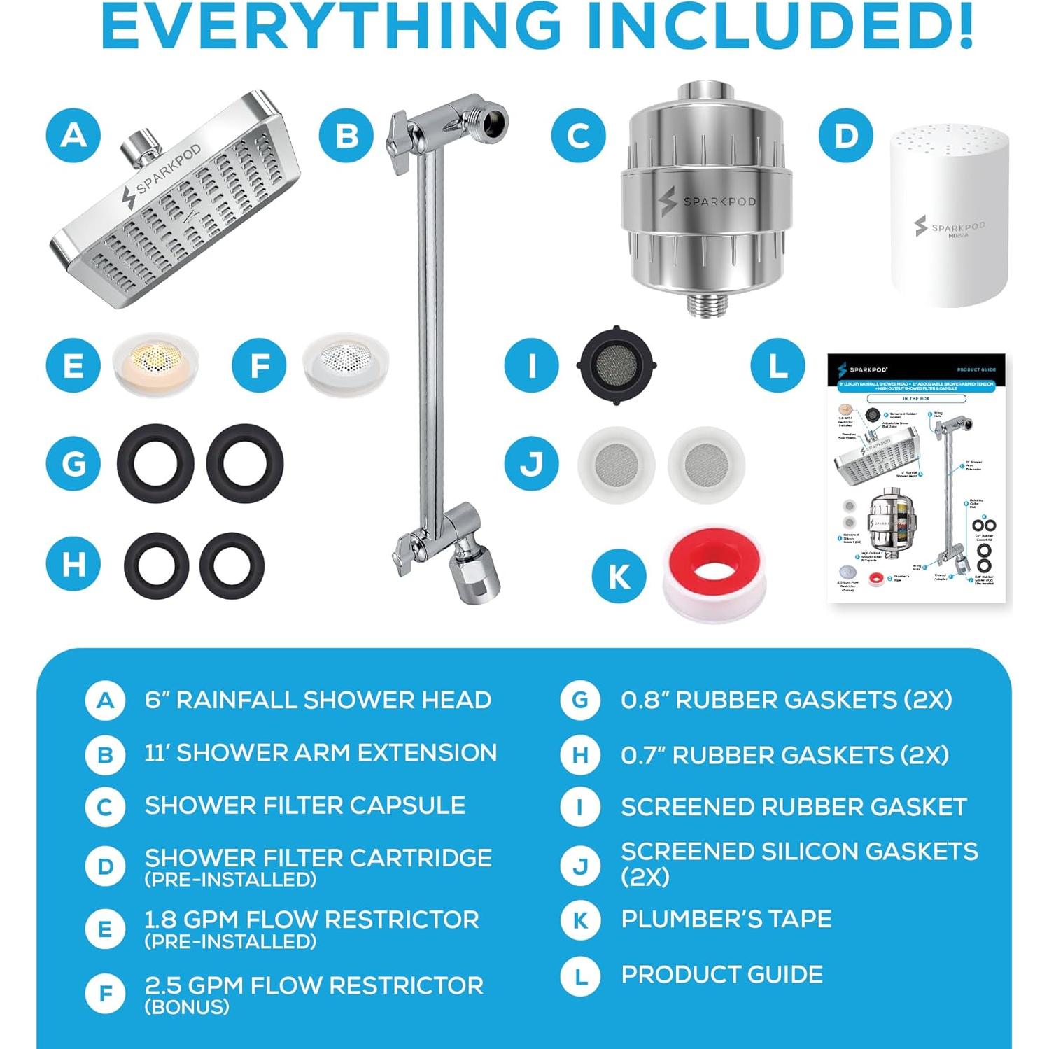 Cabezal de Ducha SparkPod 6" Alta Presión con Filtro 23 Etapas