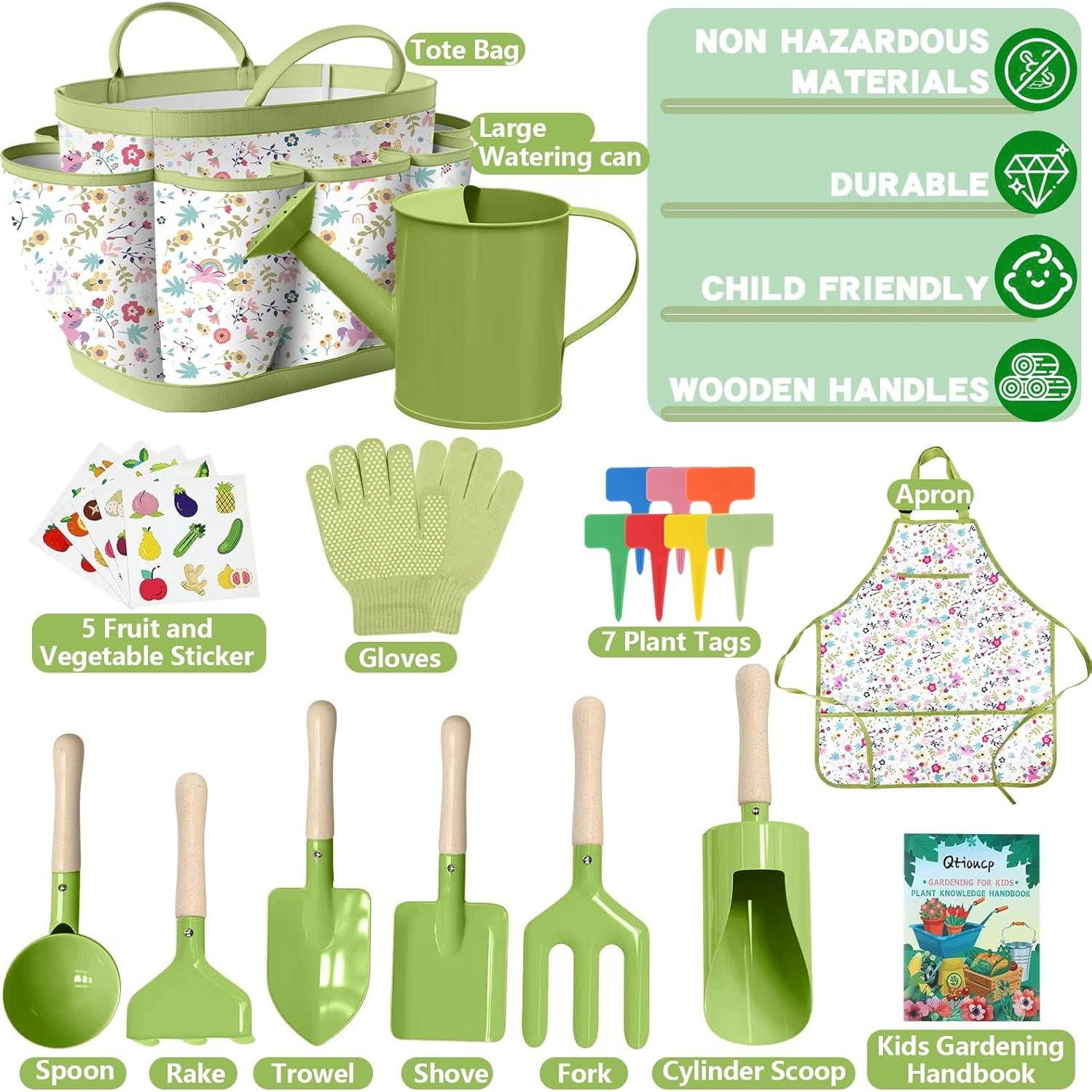 Juego de Jardinería para Niños Qtioucp 14 Piezas con Bolsa