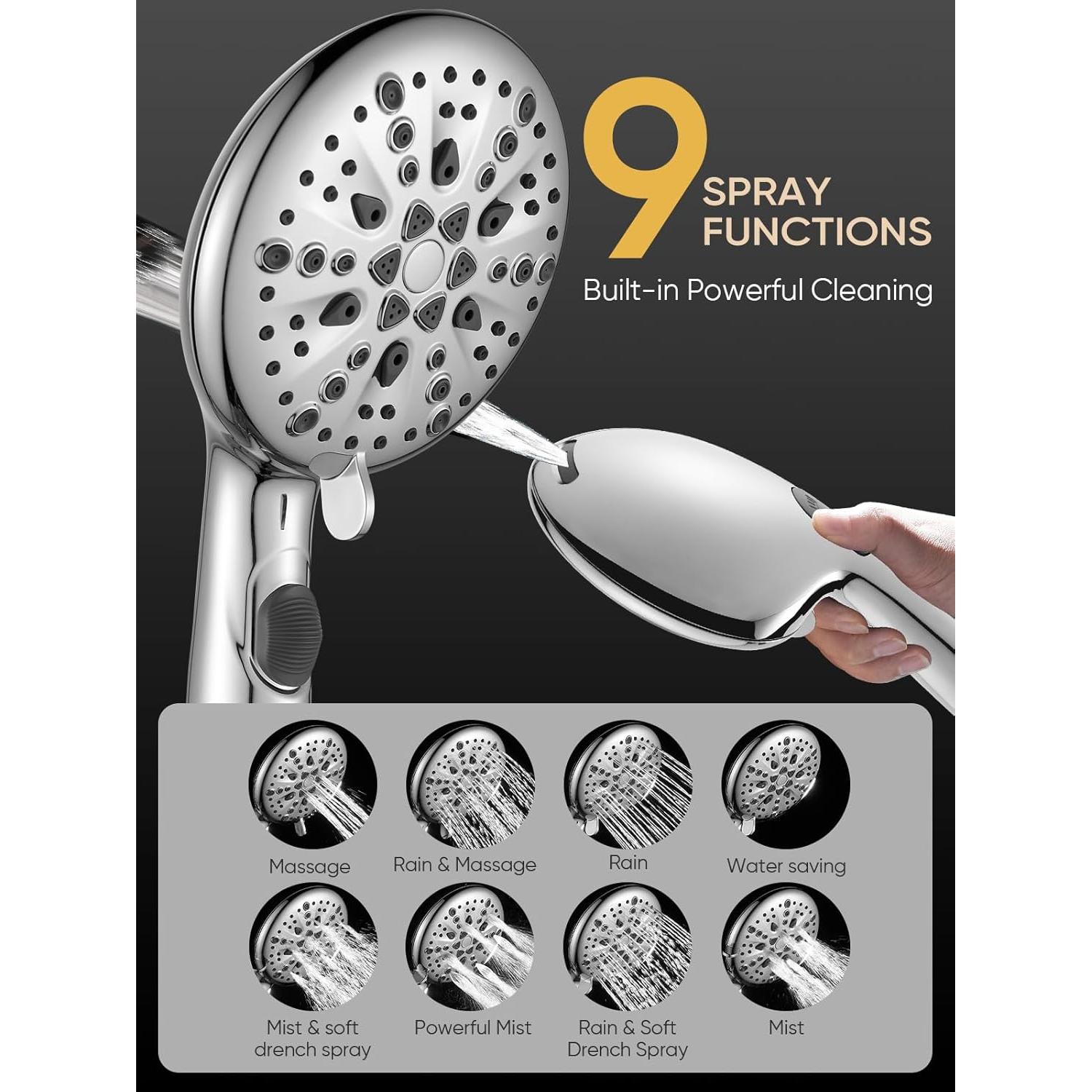 Cabezal de Ducha de Alta Presión Cobbe 9 Modos Cromado 149.86 cm