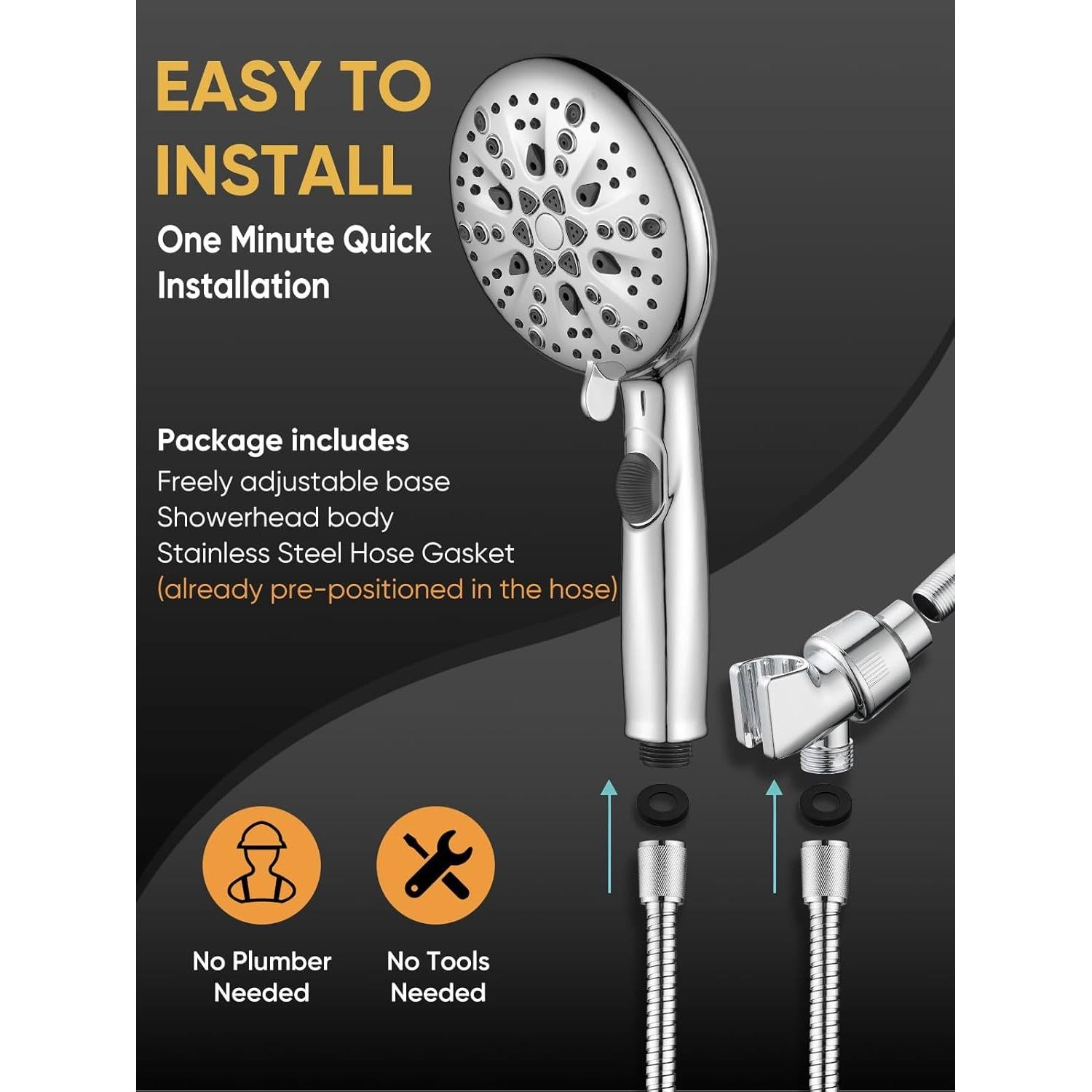 Cabezal de Ducha de Alta Presión Cobbe 9 Modos Cromado 149.86 cm