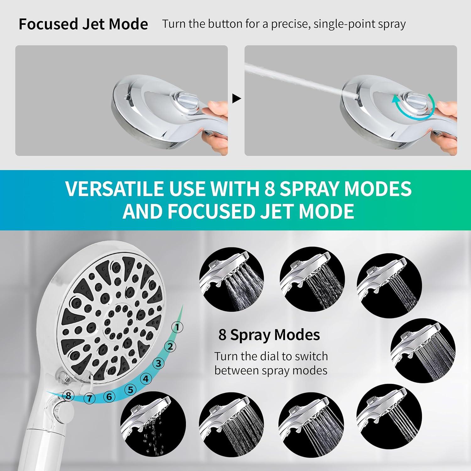 Cabezal de Ducha HYLER Alta Presión Cromo 9.5 LPM 8 Modos