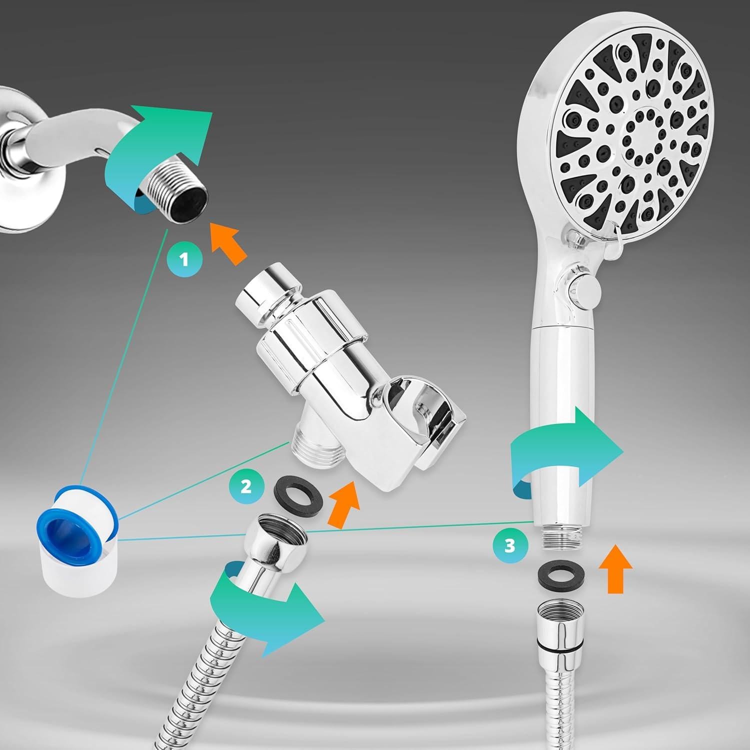 Cabezal de Ducha HYLER Alta Presión Cromo 9.5 LPM 8 Modos