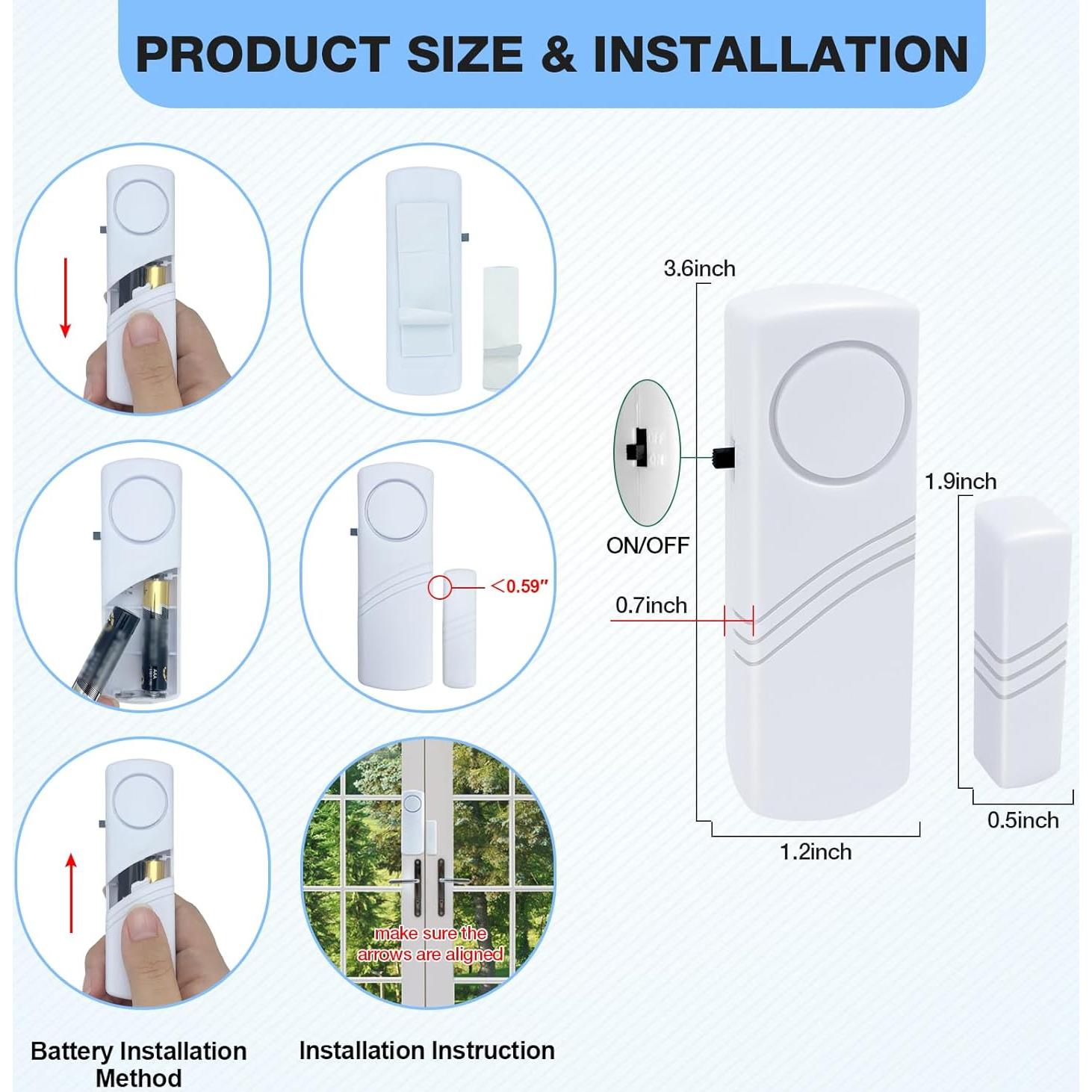 Alarma Inalámbrica de Puerta y Ventana 90dB FUNOJOY - Paquete de 20