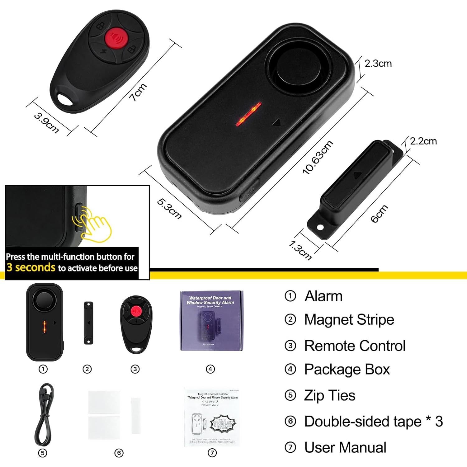 Alarmas de Puerta y Ventana NineLeaf 108dB Impermeables 8 Piezas