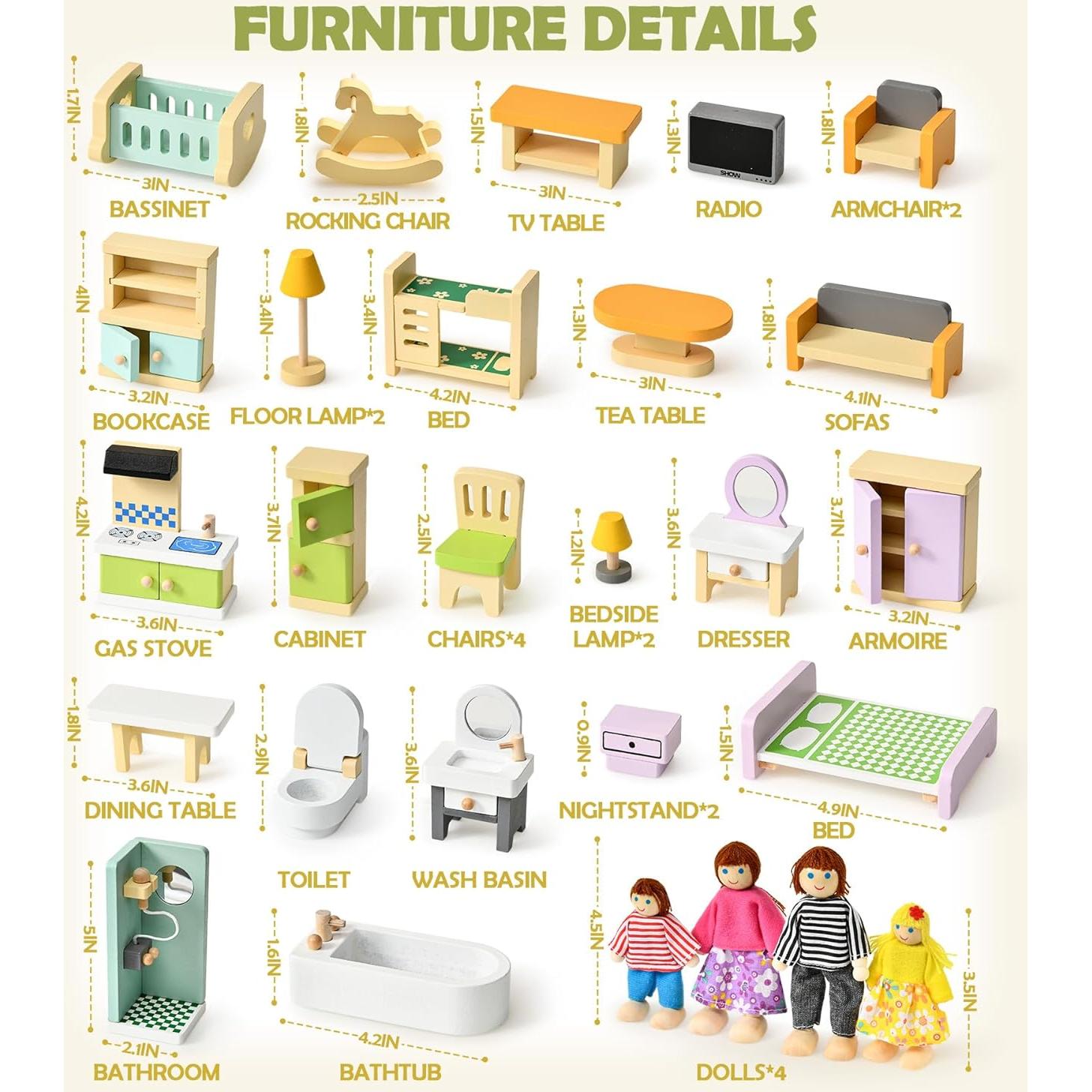 Juego de Muebles de Casa de Muñecas Toyssa 36 Piezas Colorido