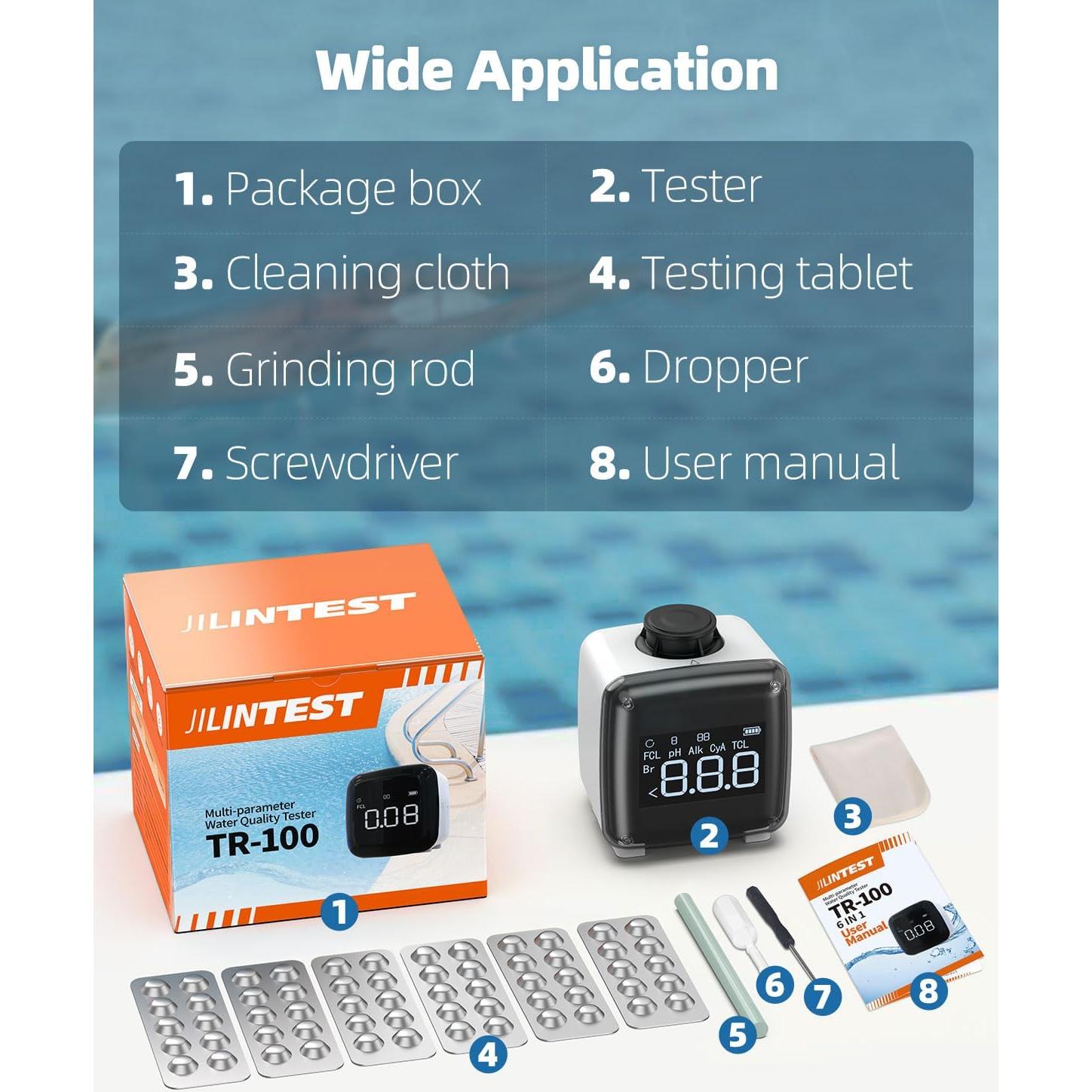 Kit de Prueba de Agua Digital 6 en 1 Pawfly - pH, Cloro, Bromo