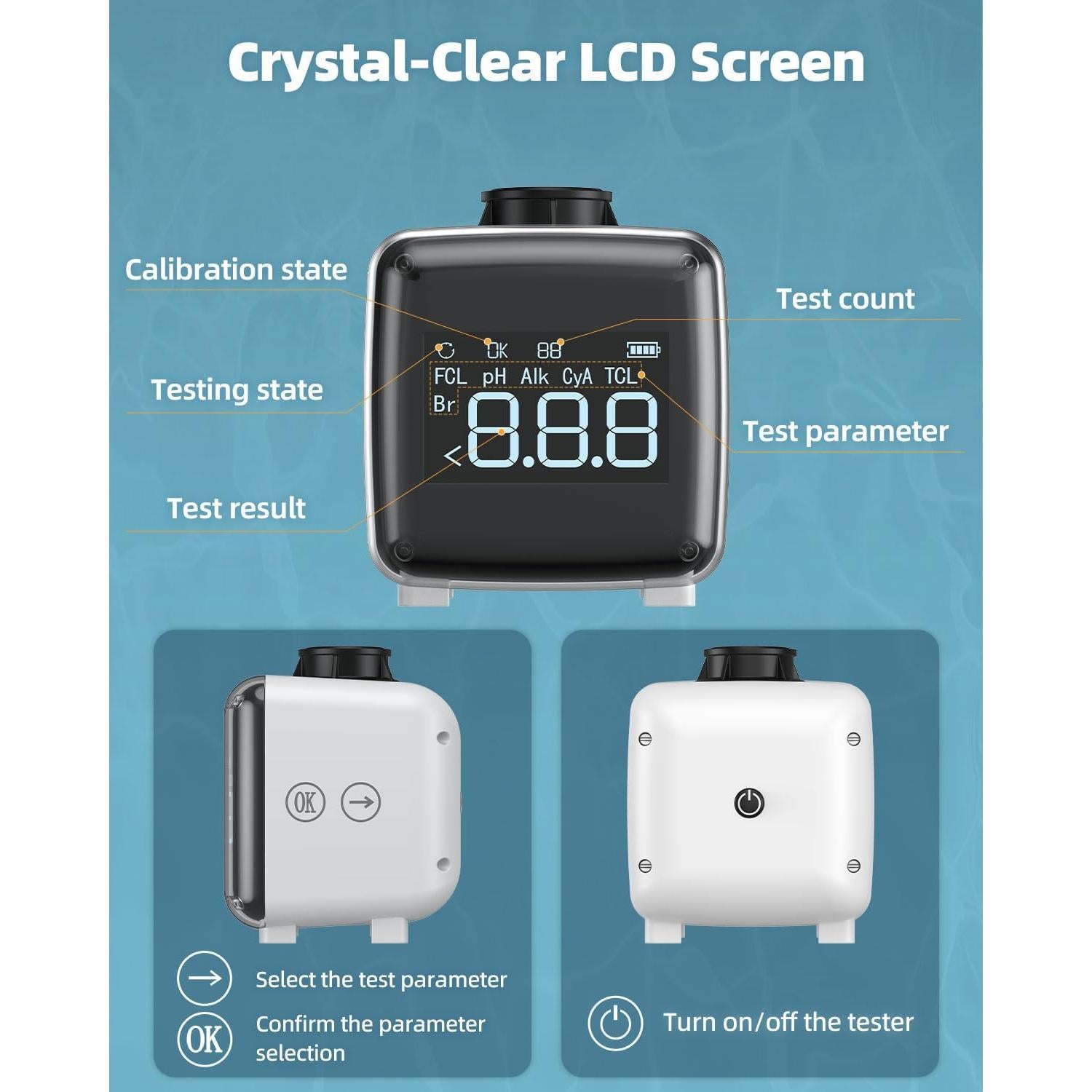 Kit de Prueba de Agua Digital 6 en 1 Pawfly - pH, Cloro, Bromo