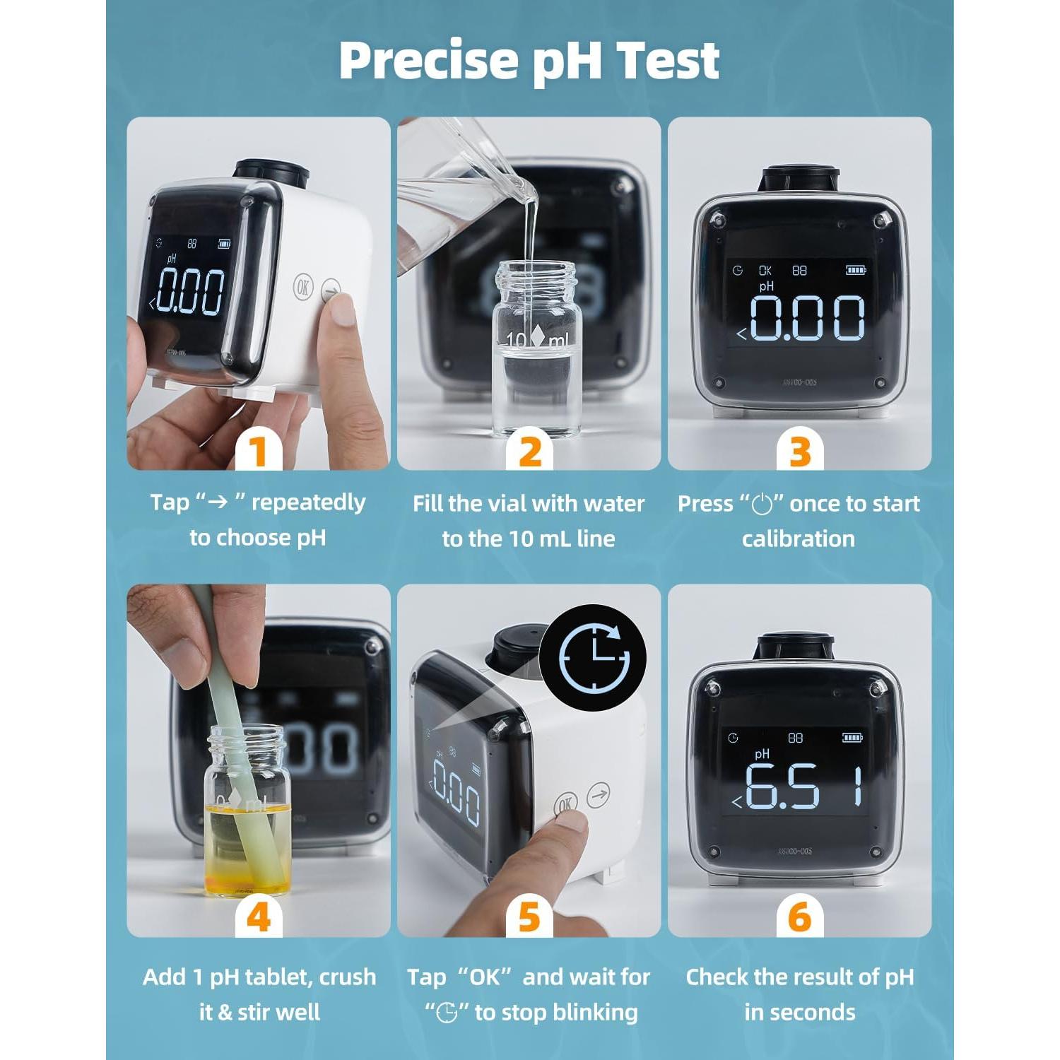 Kit de Prueba de Agua Digital 6 en 1 Pawfly - pH, Cloro, Bromo