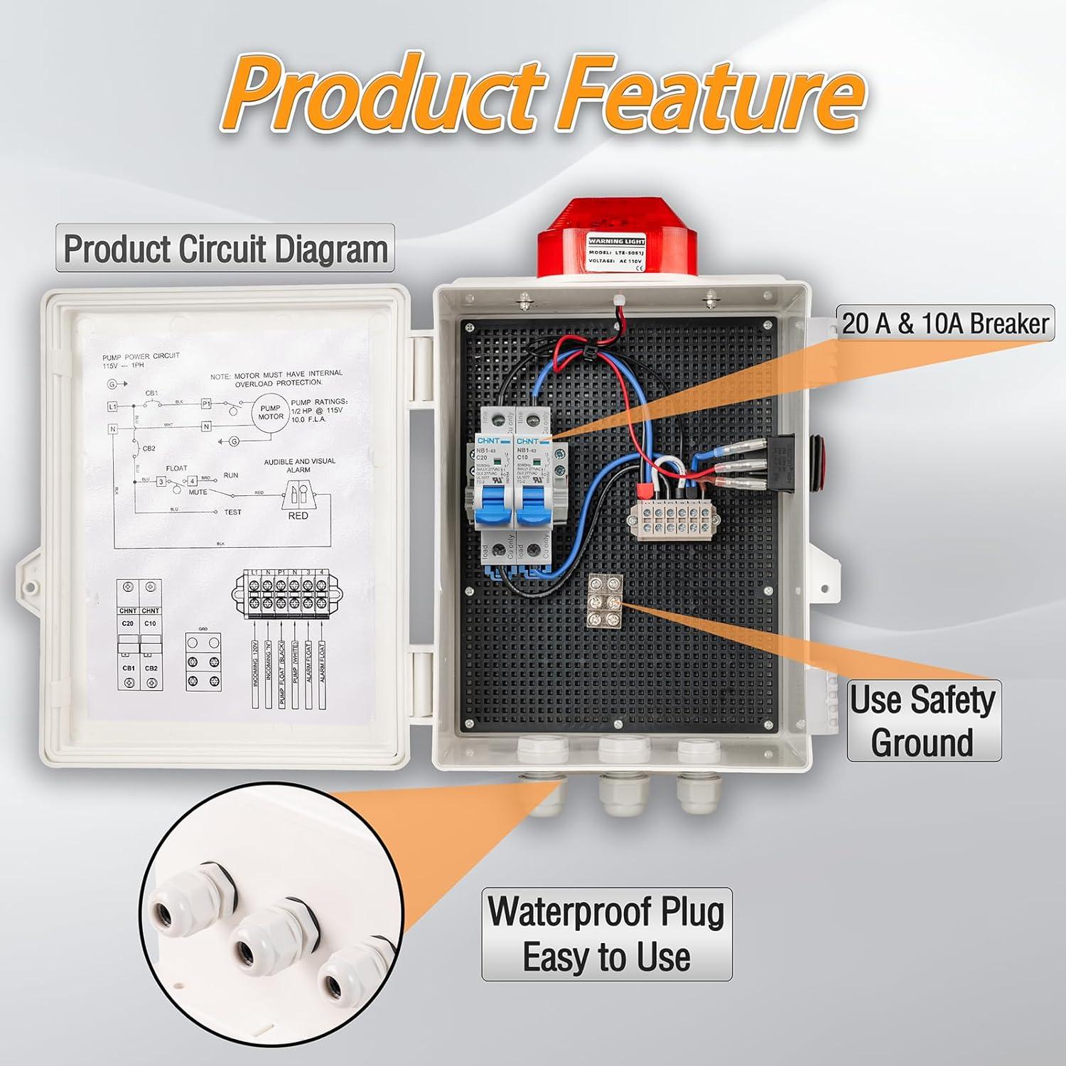 Panel de Control de Alarma de Agua Zelinhol 110dB IP67