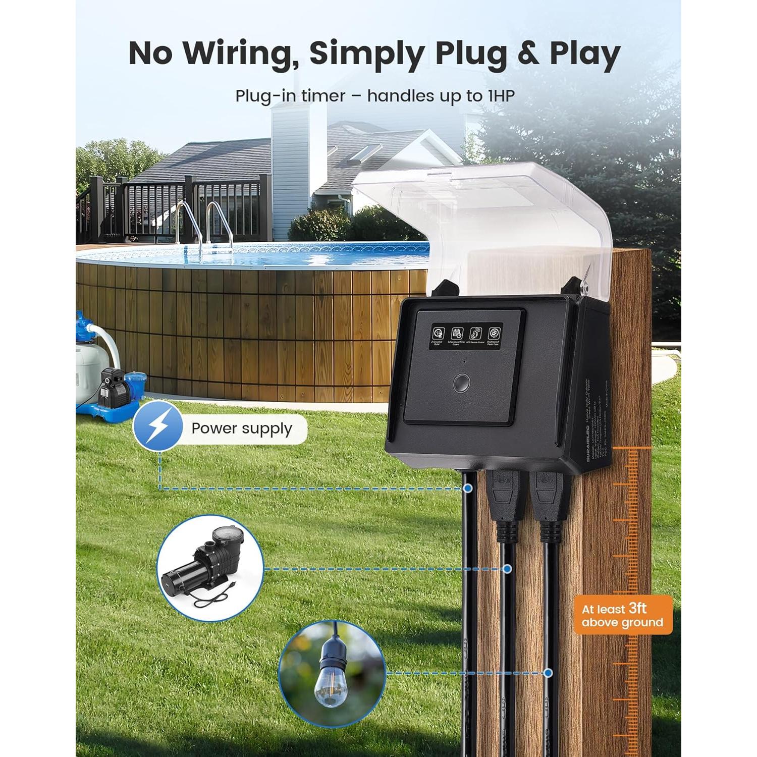 Temporizador WiFi SURAIELEC para Piscinas 15A 125V 1HP